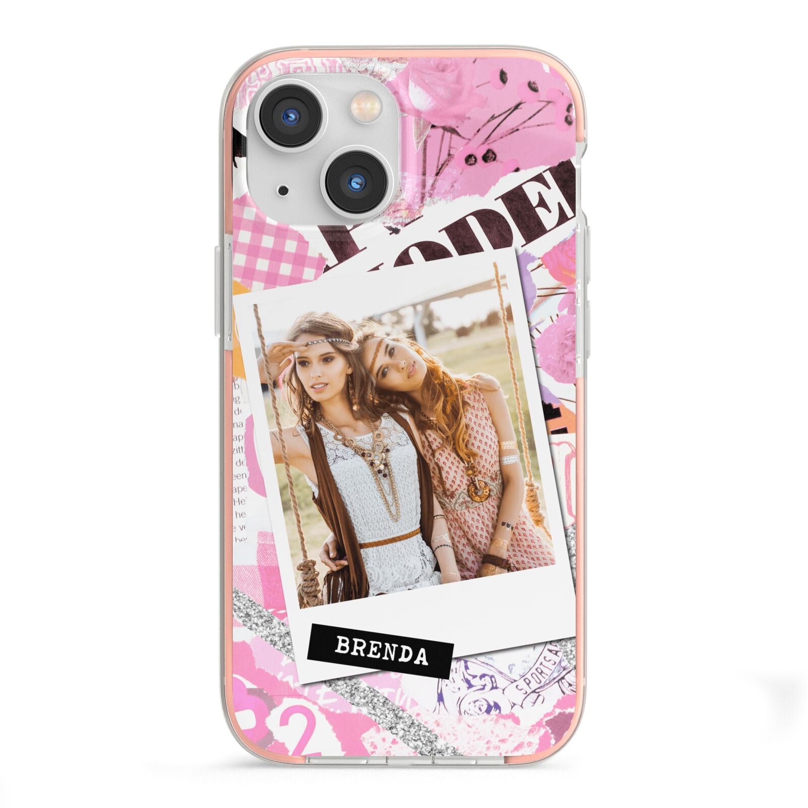 Picture Collage with Custom Photo iPhone 13 Mini TPU Impact Case with Pink Edges
