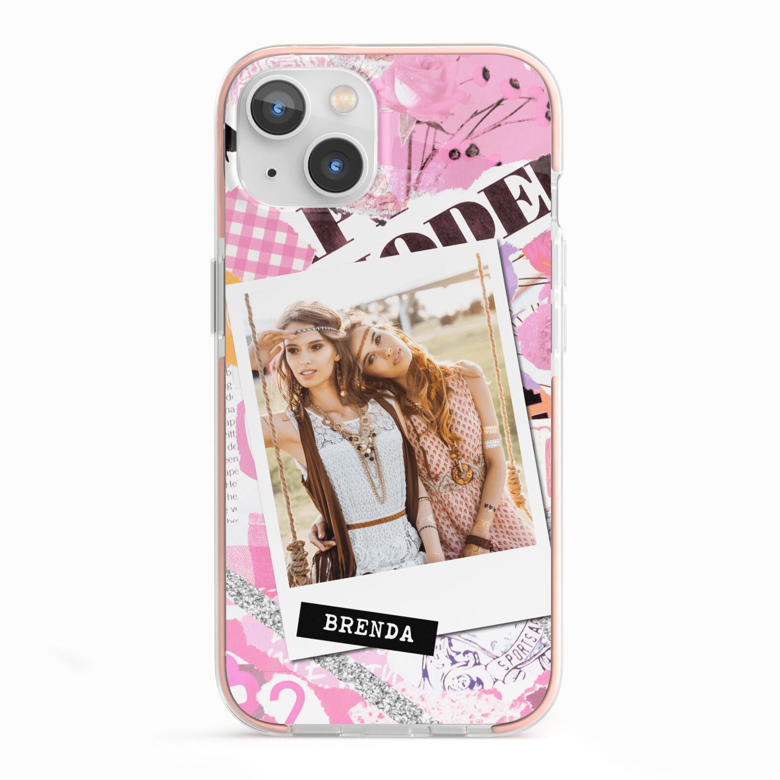 Picture Collage with Custom Photo iPhone 13 TPU Impact Case with Pink Edges