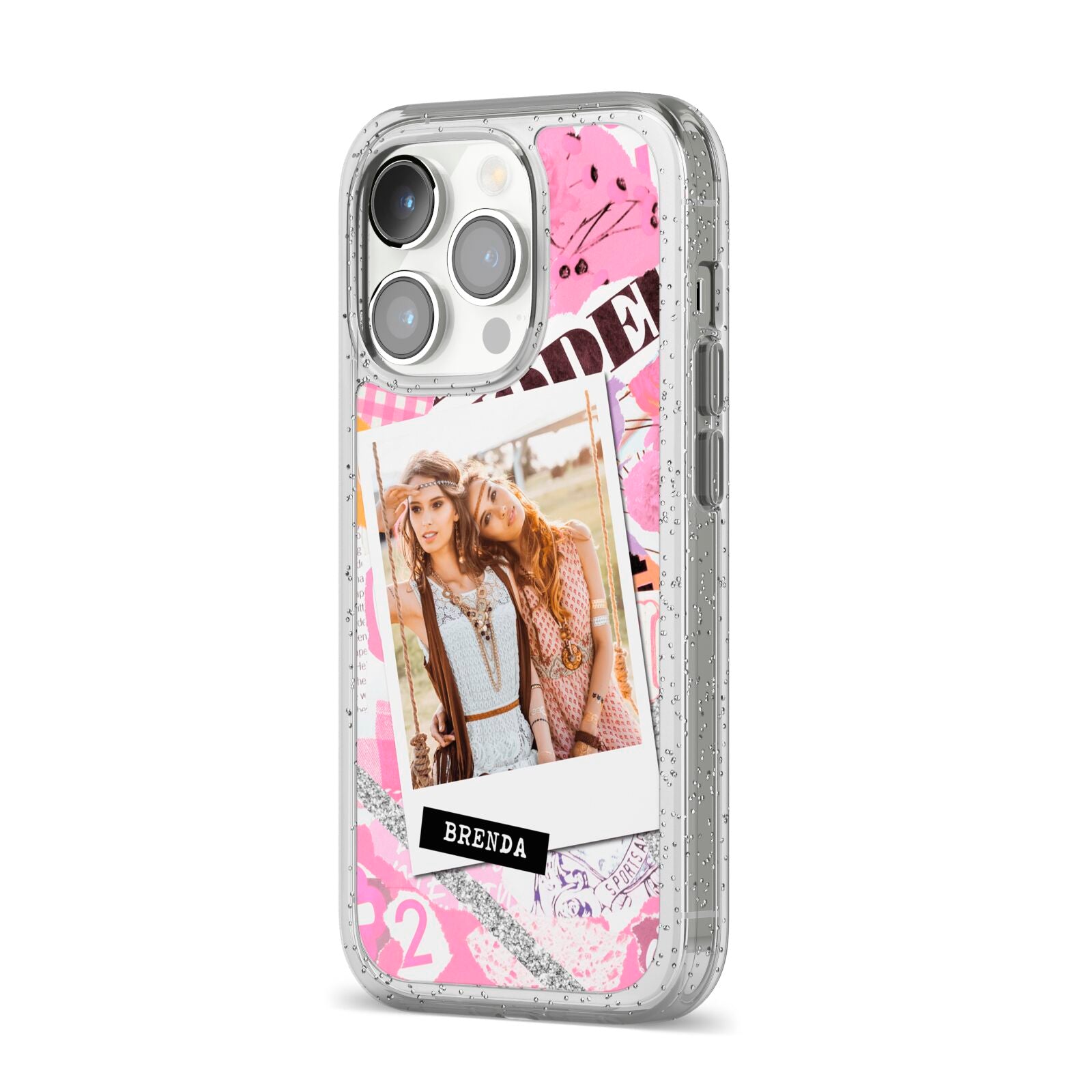 Picture Collage with Custom Photo iPhone 14 Pro Glitter Tough Case Silver Angled Image