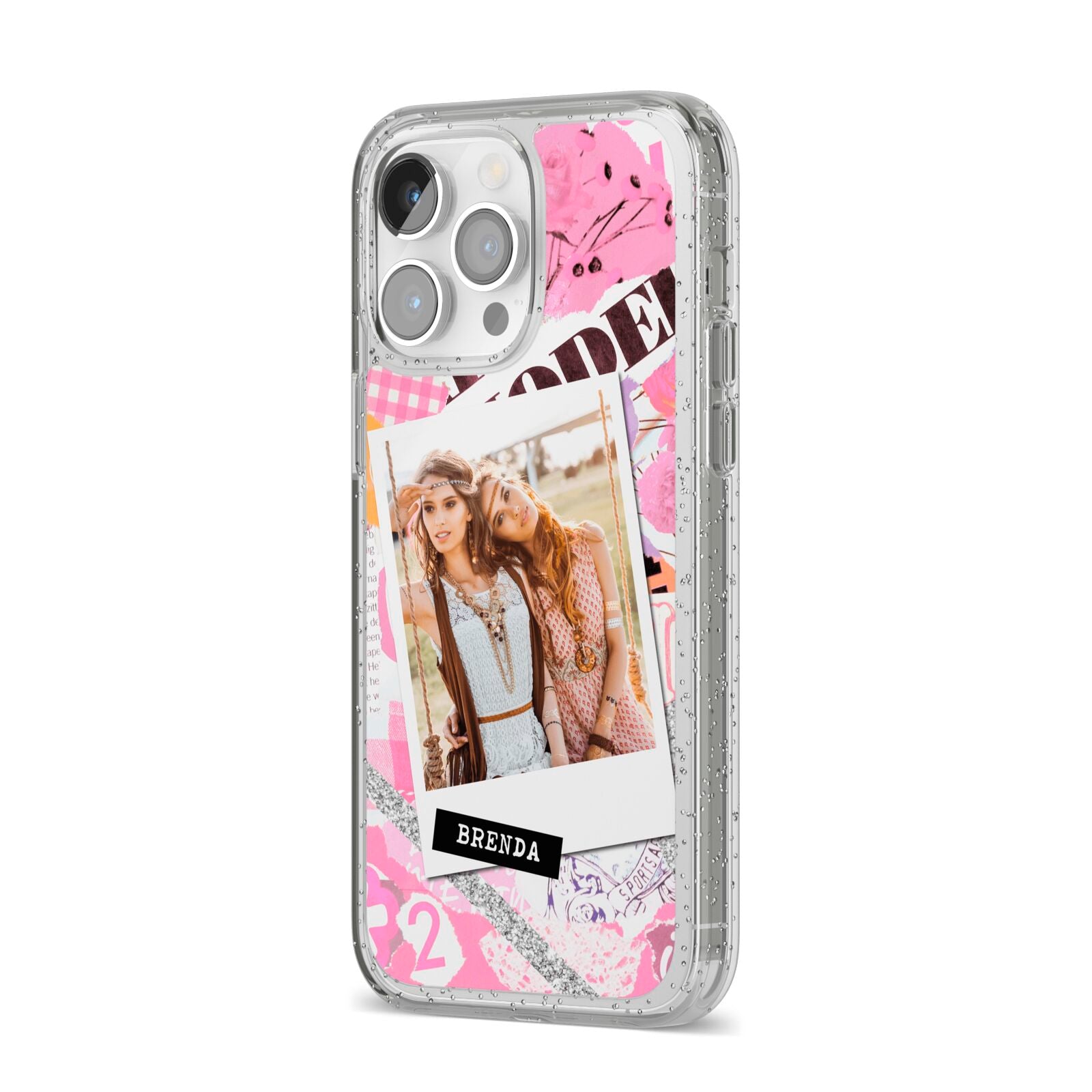Picture Collage with Custom Photo iPhone 14 Pro Max Glitter Tough Case Silver Angled Image