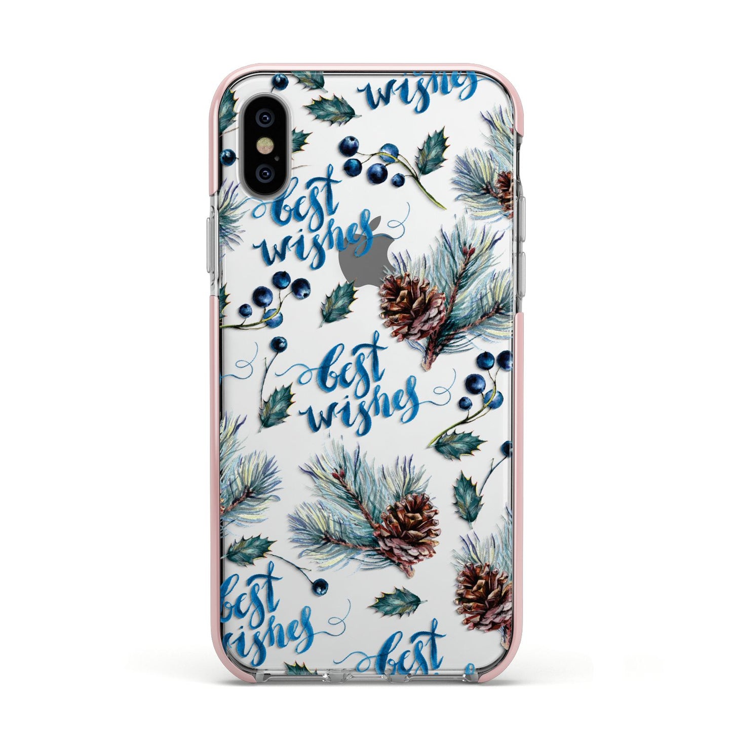 Pine cones wild berries Apple iPhone Xs Impact Case Pink Edge on Silver Phone