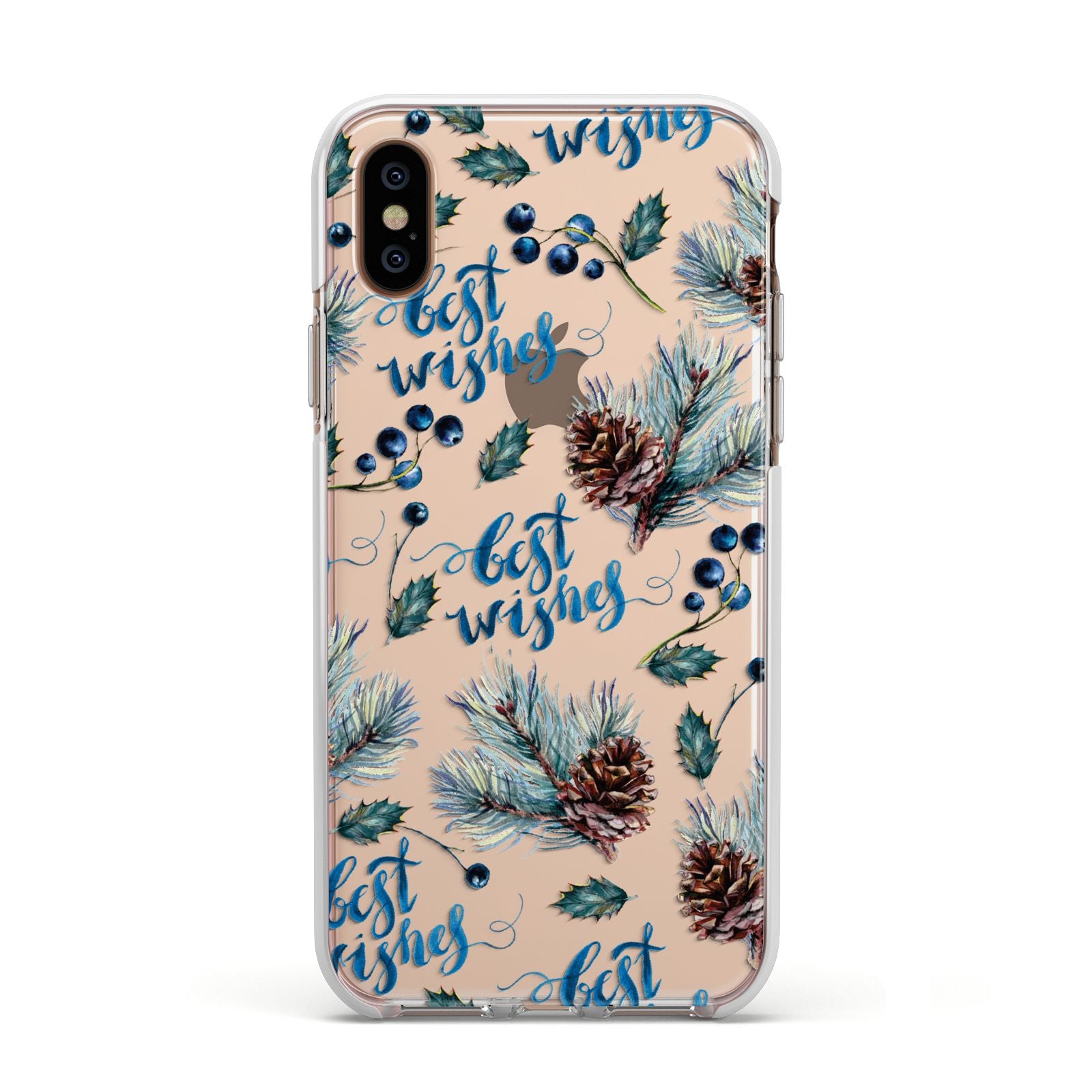 Pine cones wild berries Apple iPhone Xs Impact Case White Edge on Gold Phone