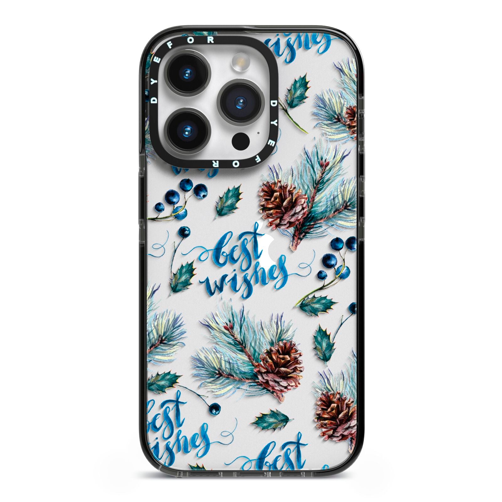 Pine cones wild berries iPhone 14 Pro Black Impact Case on Silver phone