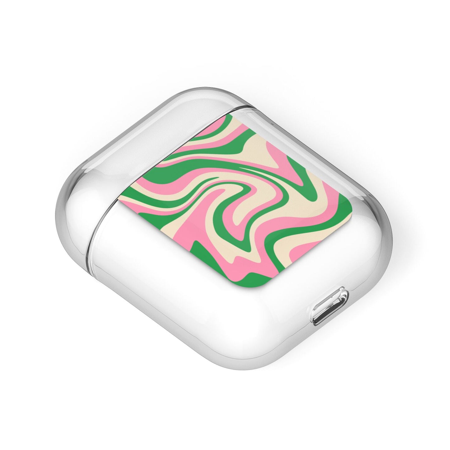 Pink And Green Swirl AirPods Case Laid Flat