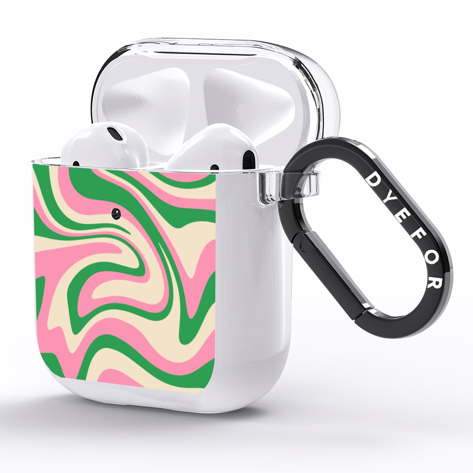 Pink And Green Swirl AirPods Clear Case Side Image