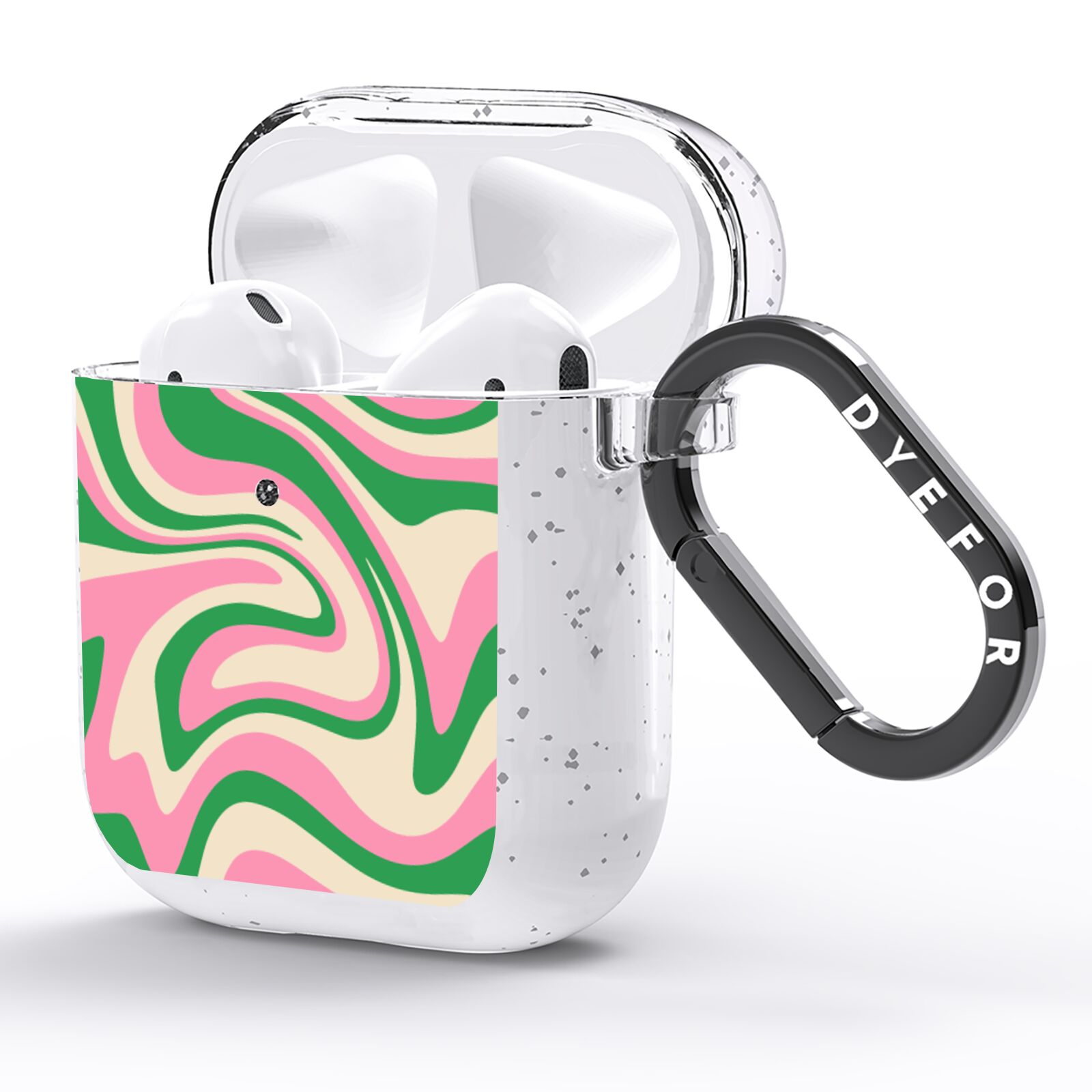 Pink And Green Swirl AirPods Glitter Case Side Image