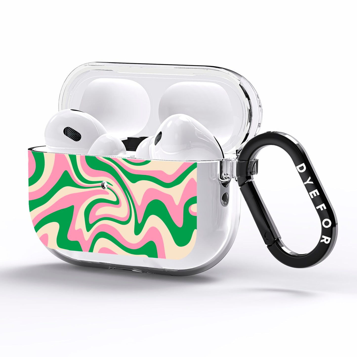 Pink And Green Swirl AirPods Pro Clear Case Side Image