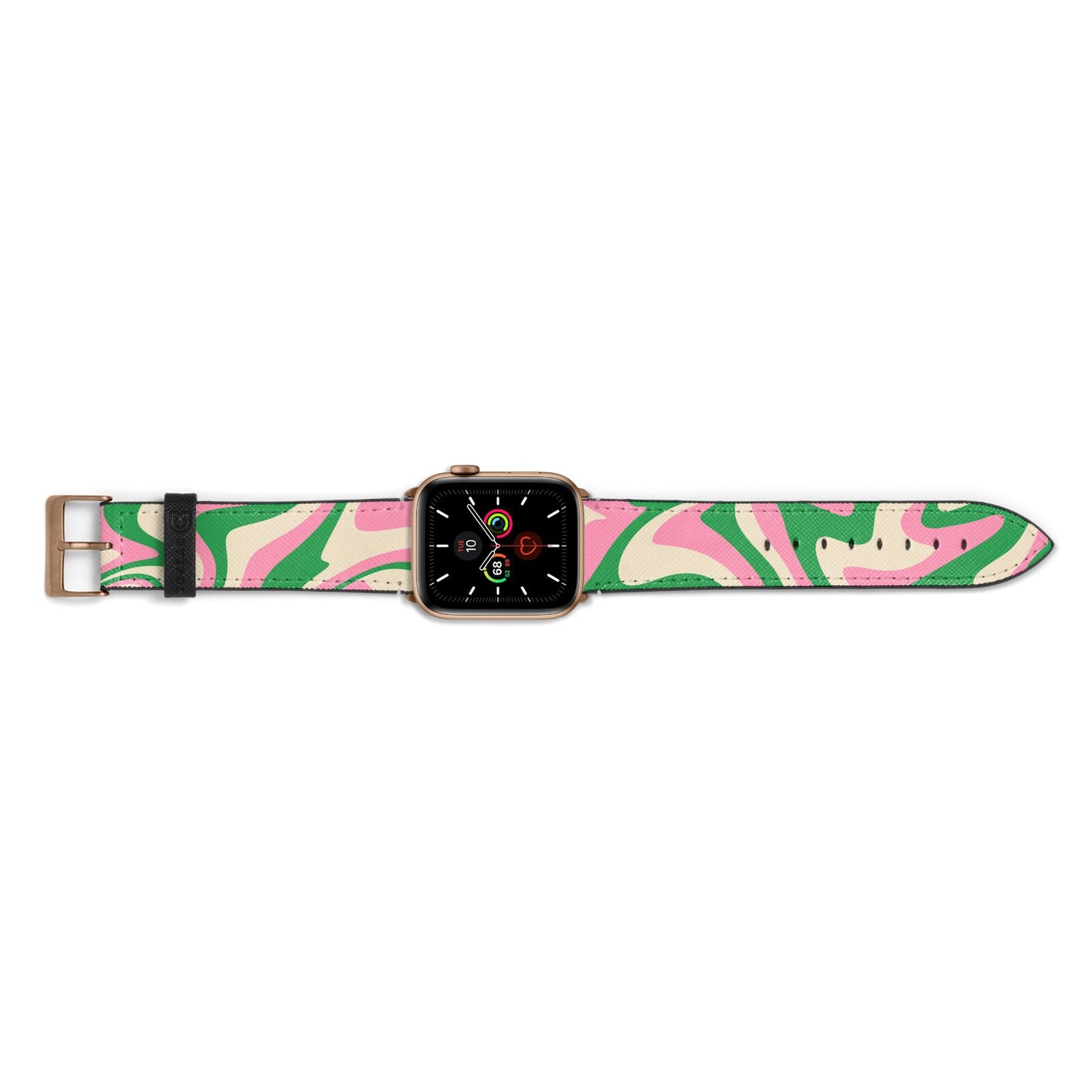 Pink And Green Swirl Apple Watch Strap Landscape Image Gold Hardware