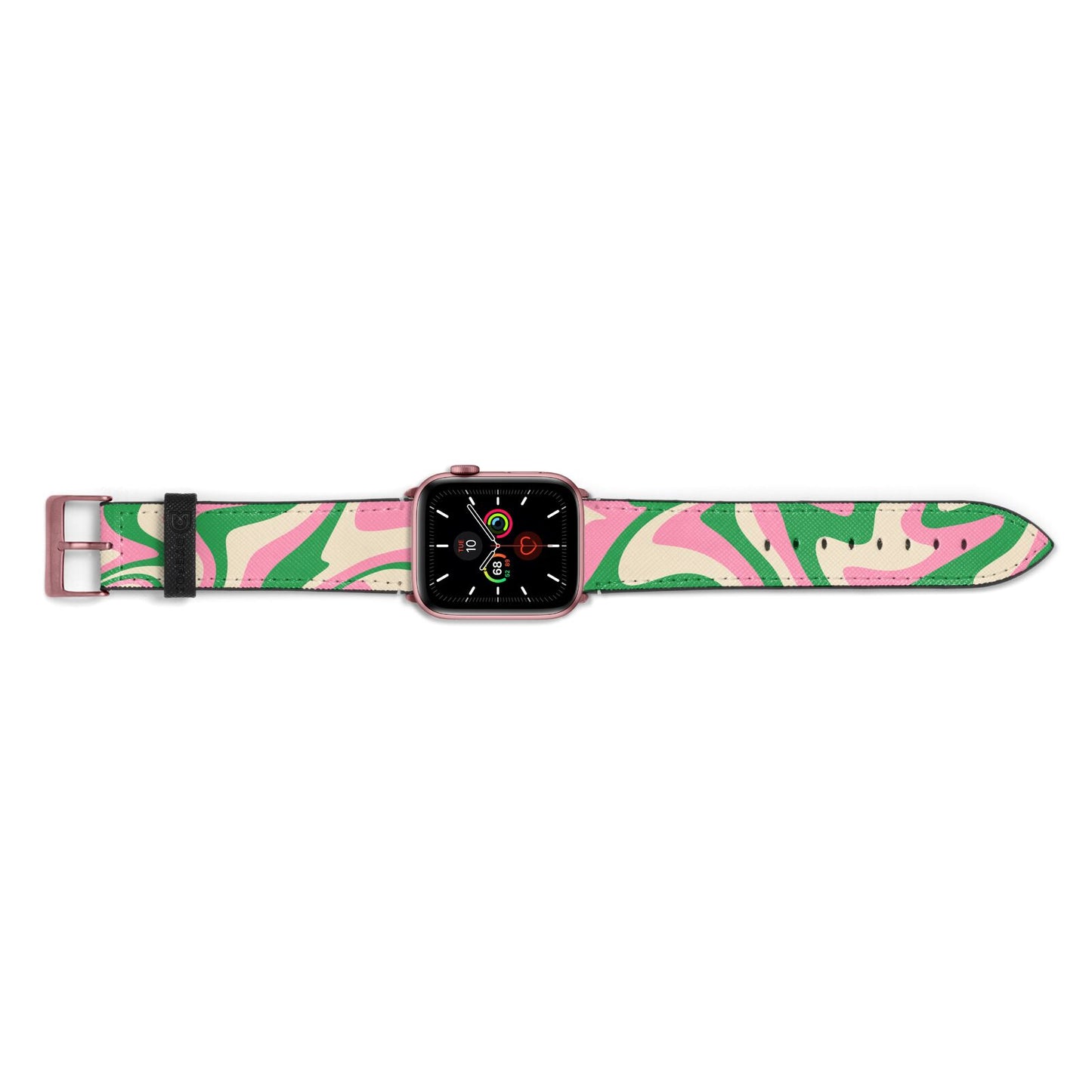 Pink And Green Swirl Apple Watch Strap Landscape Image Rose Gold Hardware