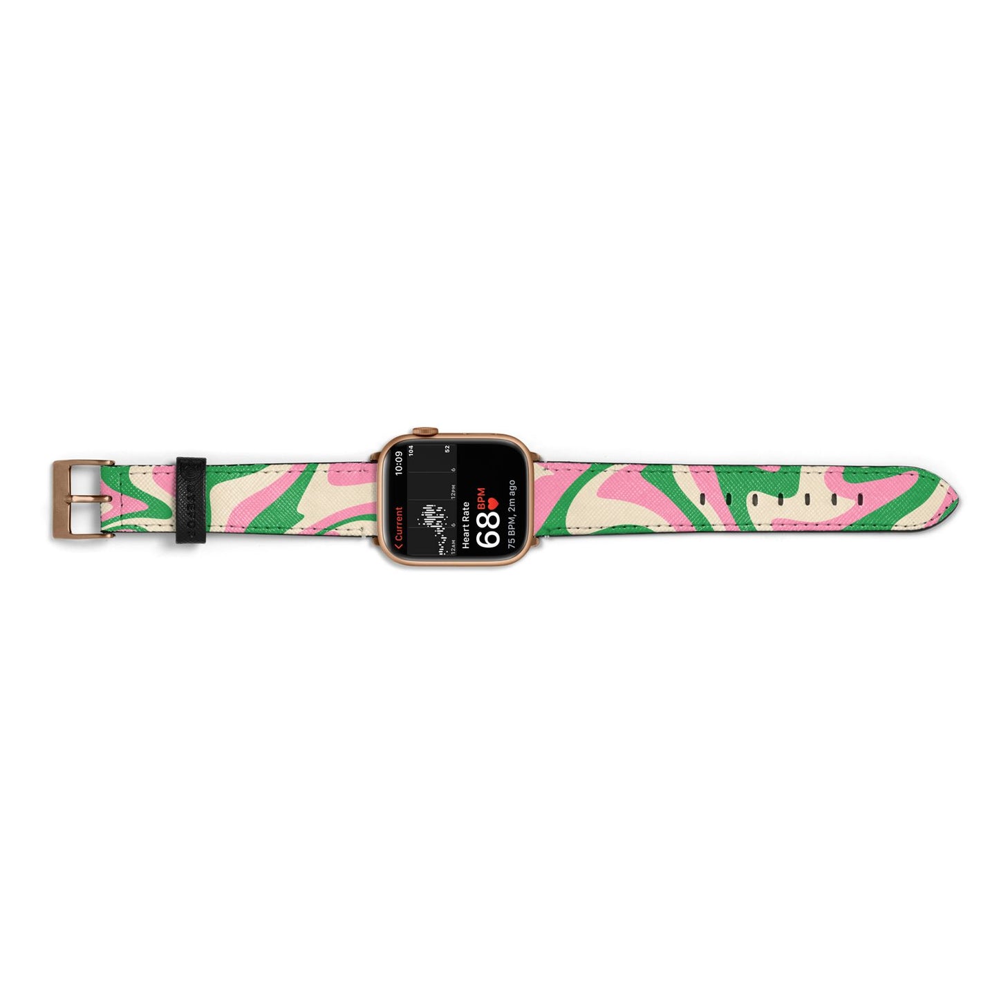 Pink And Green Swirl Apple Watch Strap Size 38mm Landscape Image Gold Hardware