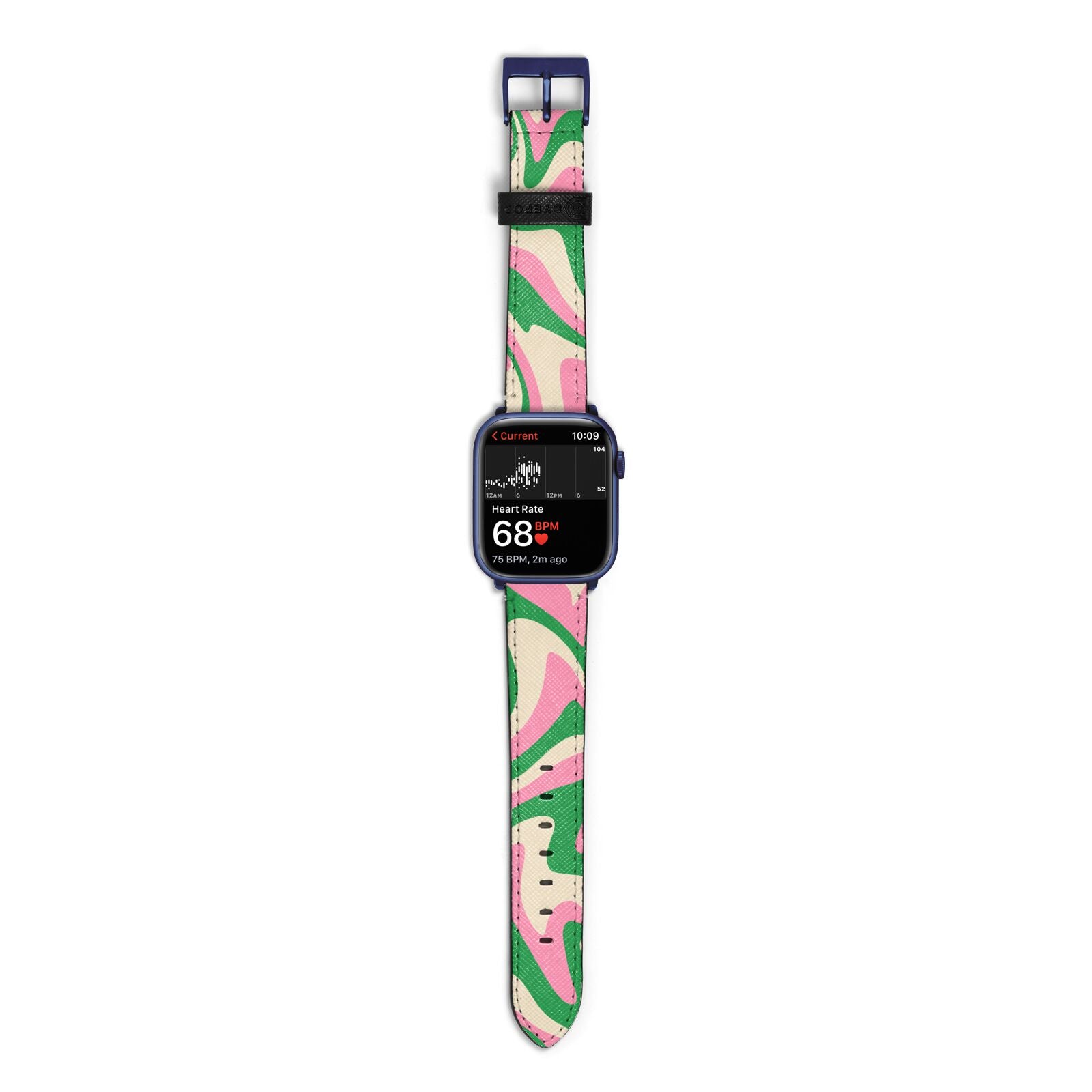 Pink And Green Swirl Apple Watch Strap Size 38mm with Blue Hardware