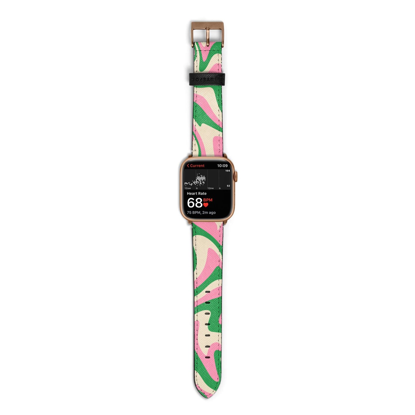 Pink And Green Swirl Apple Watch Strap Size 38mm with Gold Hardware