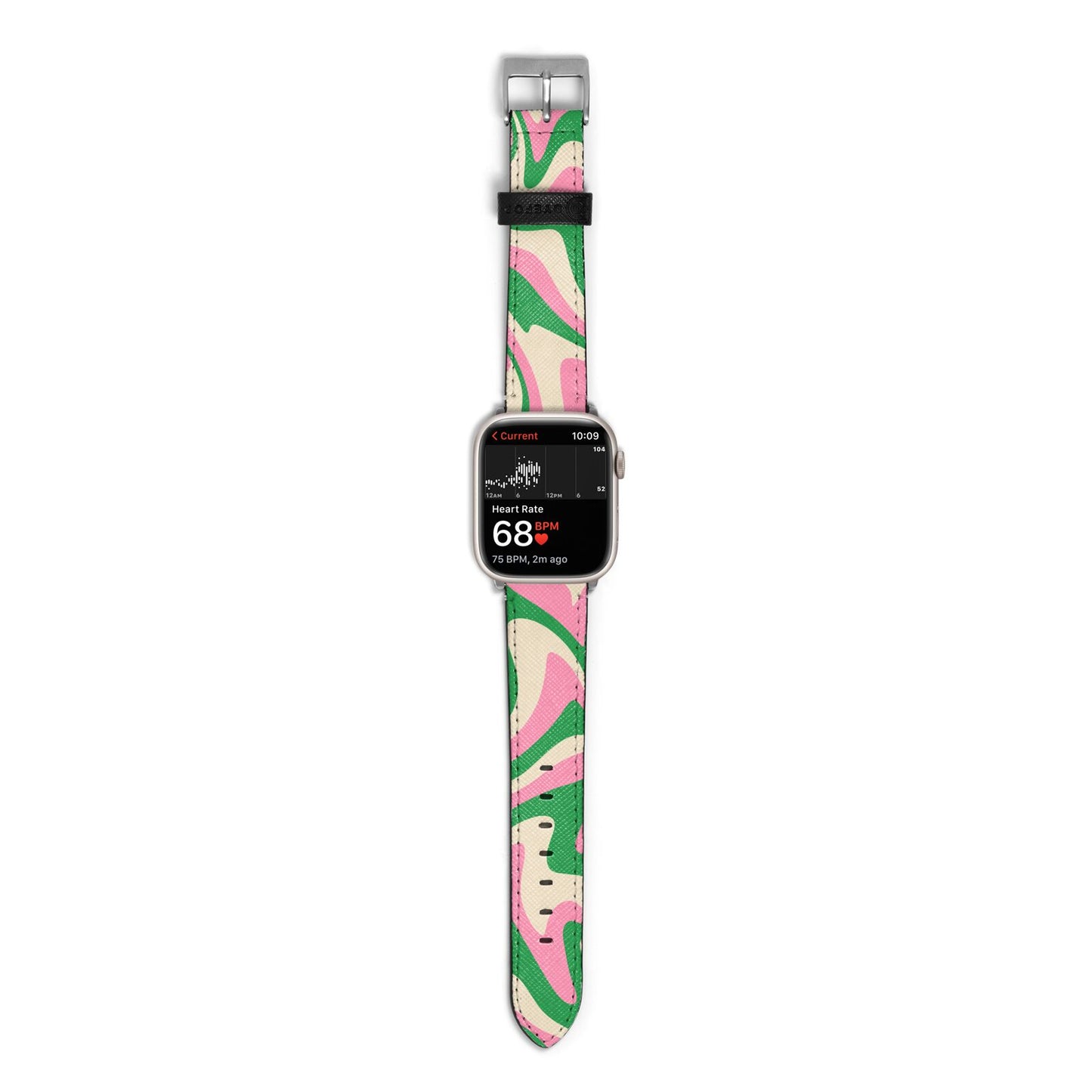 Pink And Green Swirl Apple Watch Strap Size 38mm with Silver Hardware