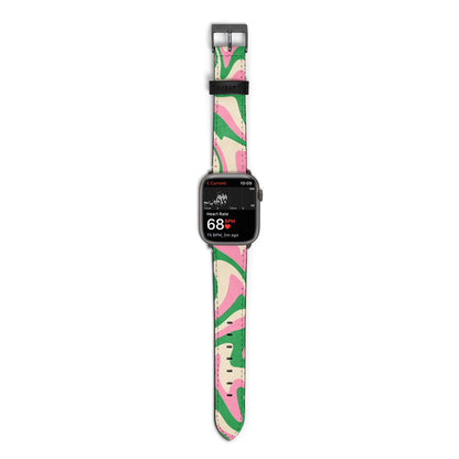 Pink And Green Swirl Apple Watch Strap Size 38mm with Space Grey Hardware