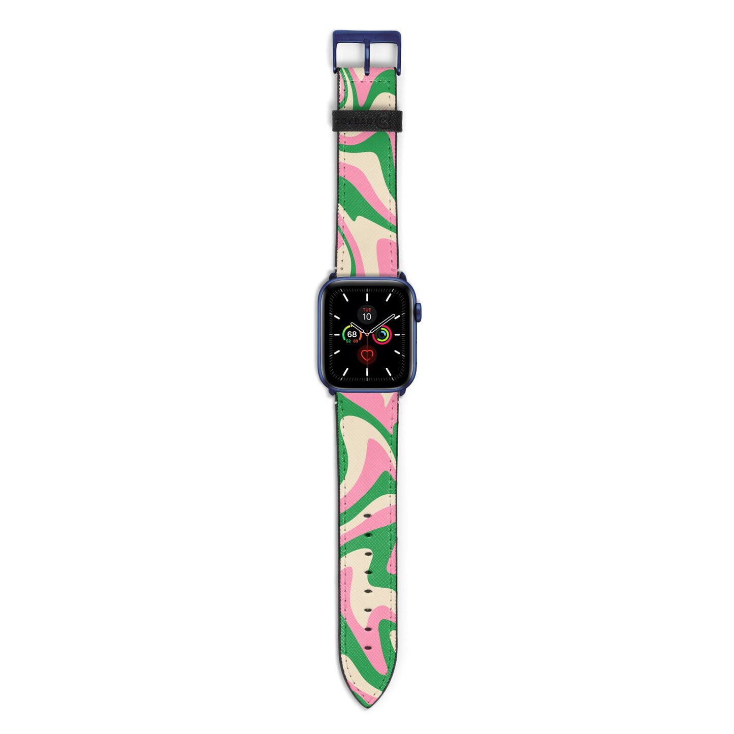 Pink And Green Swirl Apple Watch Strap with Blue Hardware