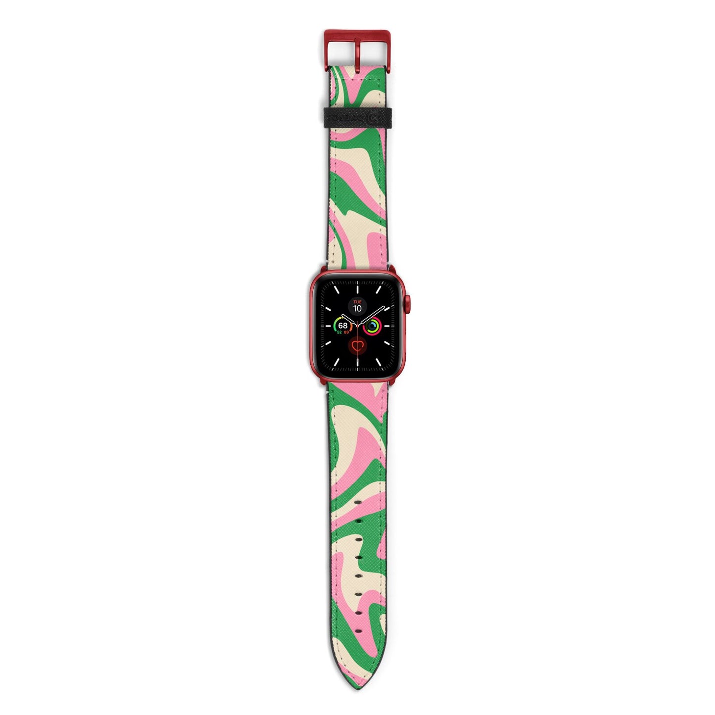 Pink And Green Swirl Apple Watch Strap with Red Hardware