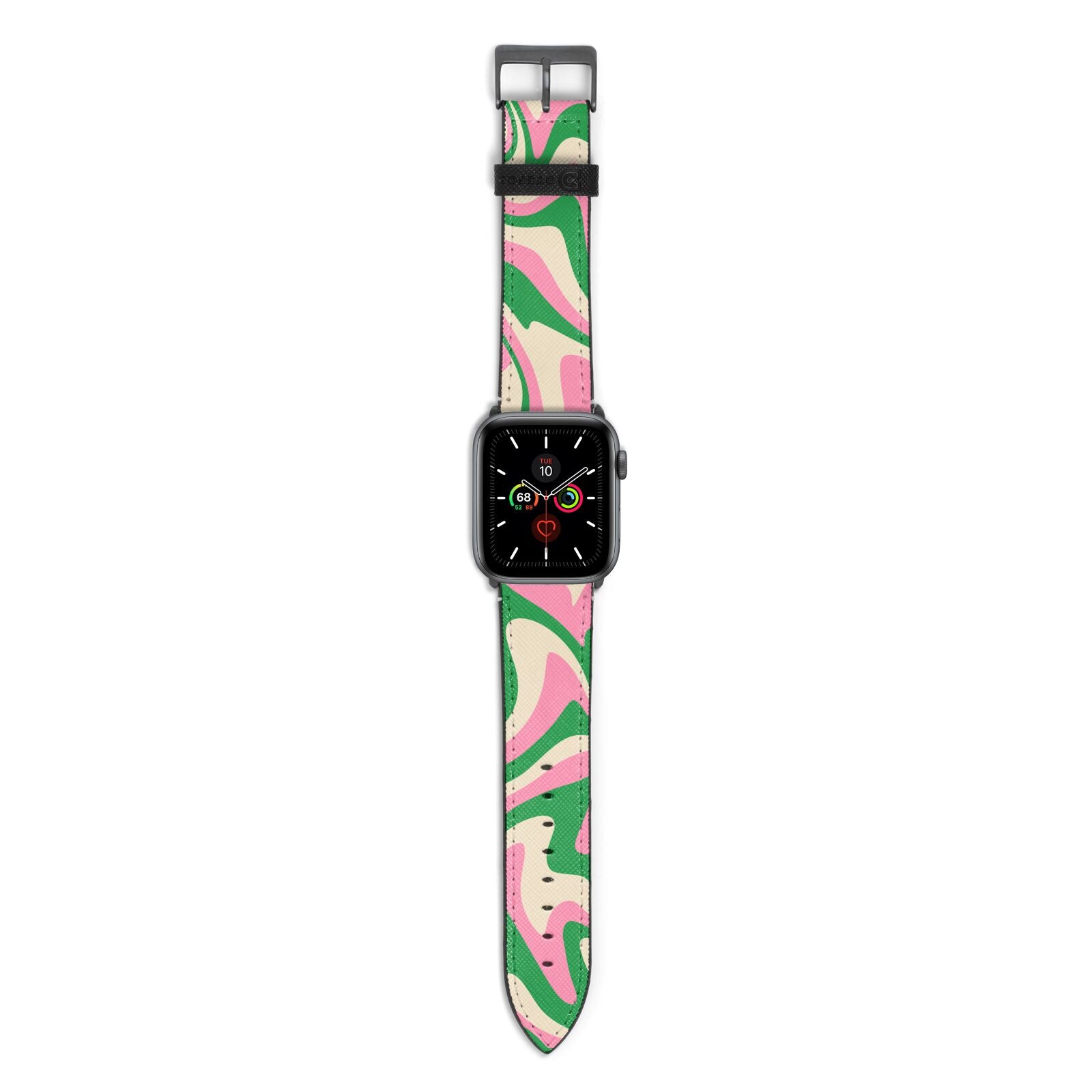 Pink And Green Swirl Apple Watch Strap with Space Grey Hardware