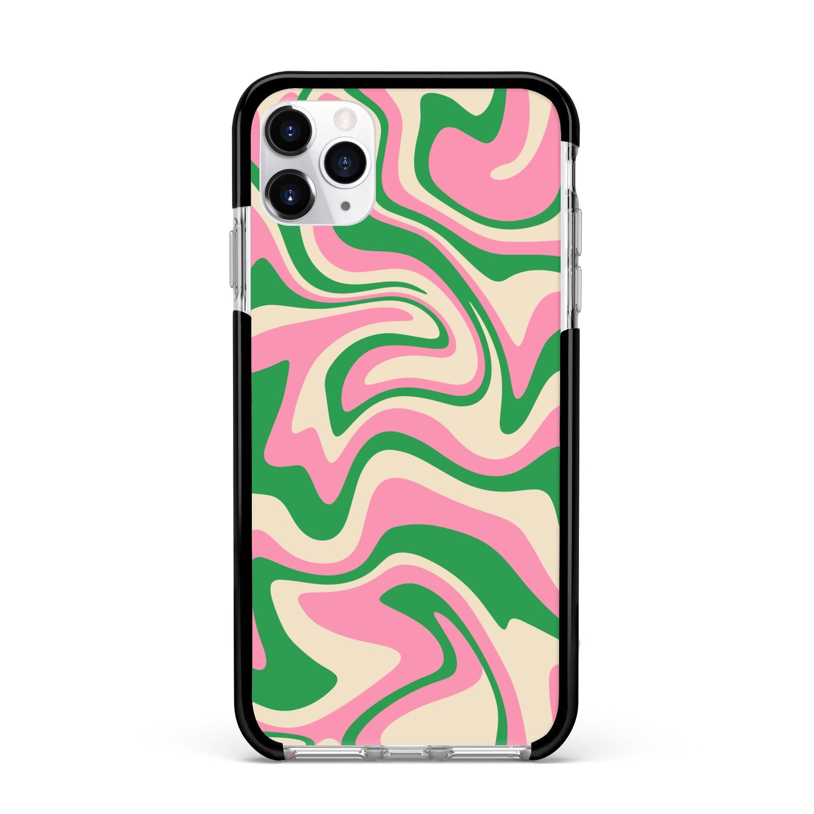 Pink And Green Swirl Apple iPhone 11 Pro Max in Silver with Black Impact Case