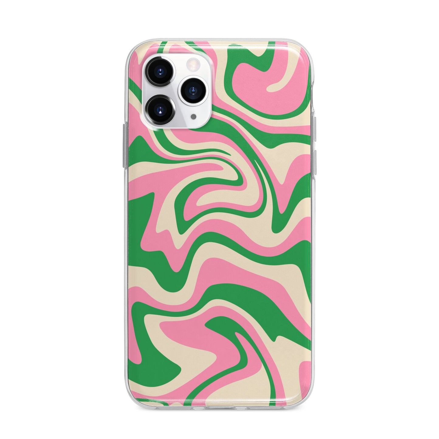 Pink And Green Swirl Apple iPhone 11 Pro Max in Silver with Bumper Case