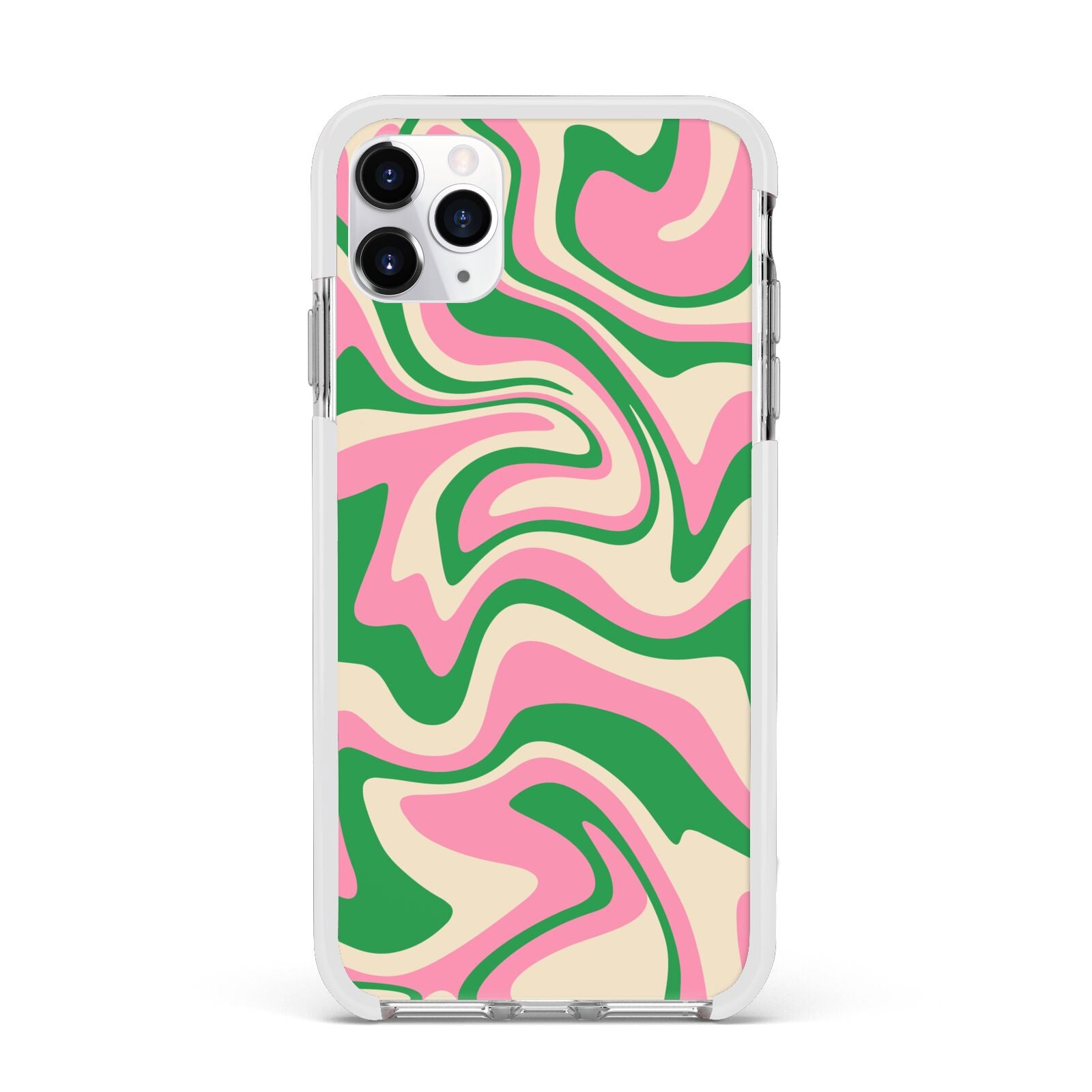 Pink And Green Swirl Apple iPhone 11 Pro Max in Silver with White Impact Case