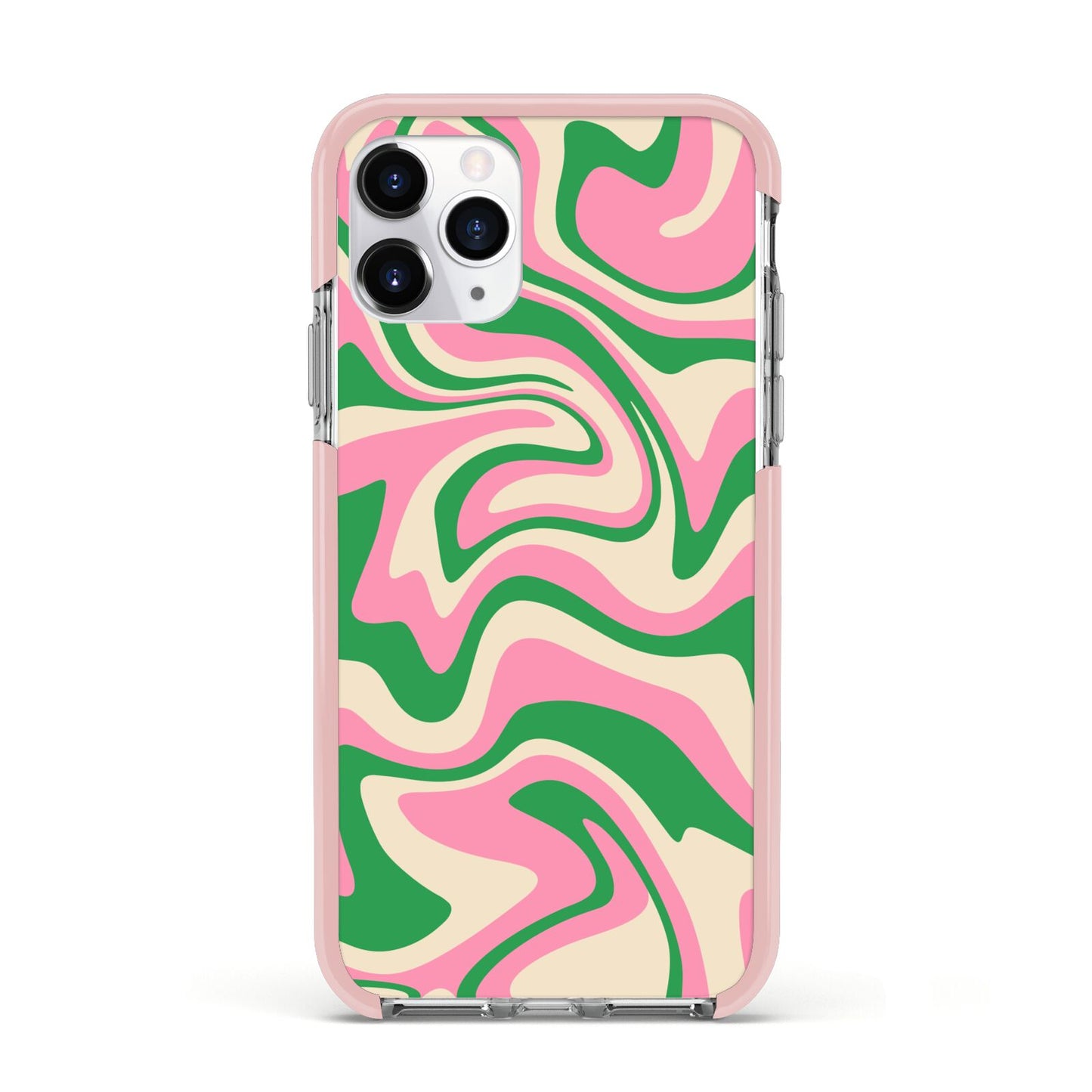 Pink And Green Swirl Apple iPhone 11 Pro in Silver with Pink Impact Case