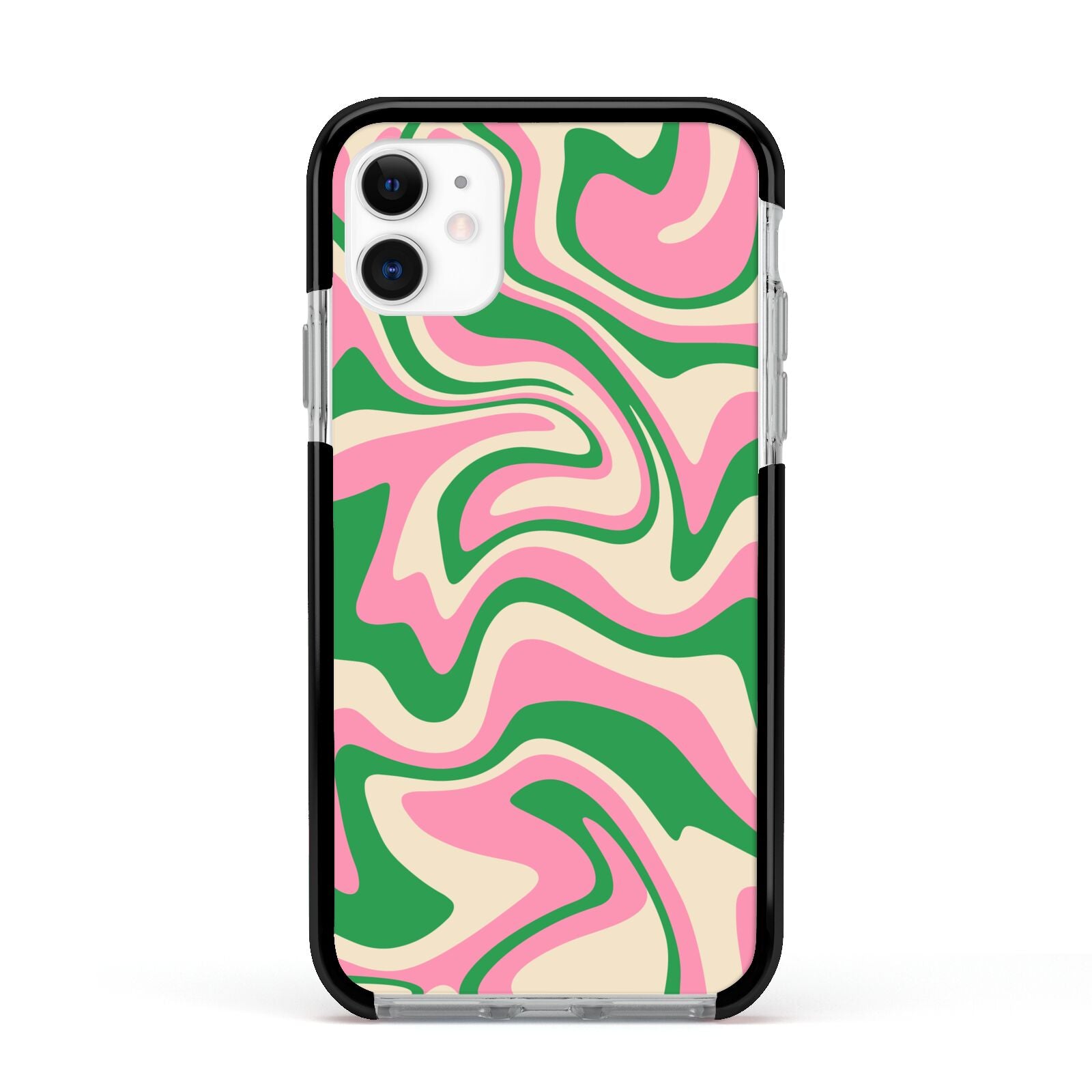 Pink And Green Swirl Apple iPhone 11 in White with Black Impact Case