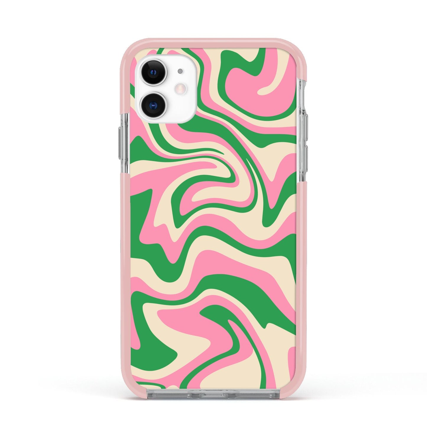 Pink And Green Swirl Apple iPhone 11 in White with Pink Impact Case