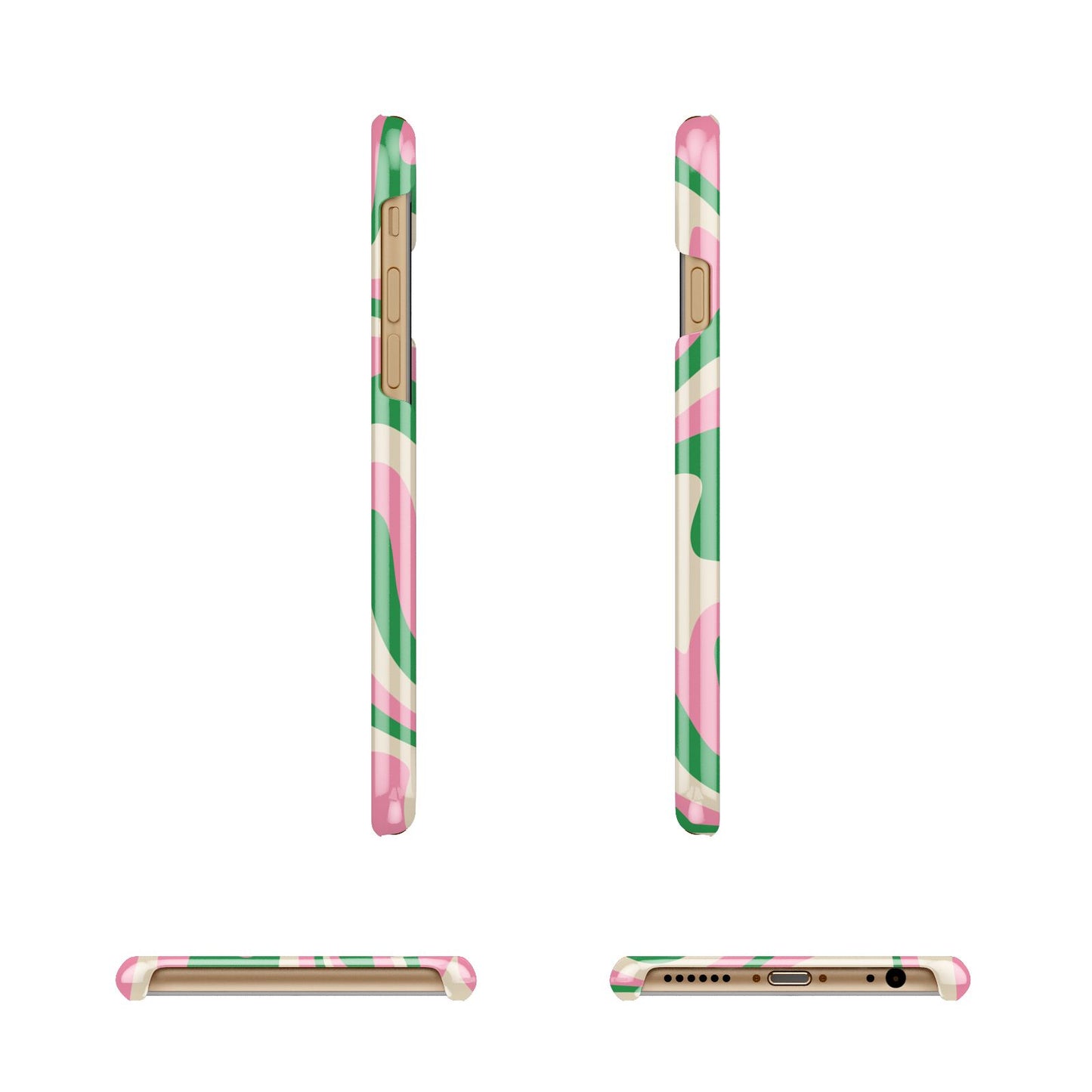 Pink And Green Swirl Apple iPhone 6 3D Wrap Snap Case Angled Images