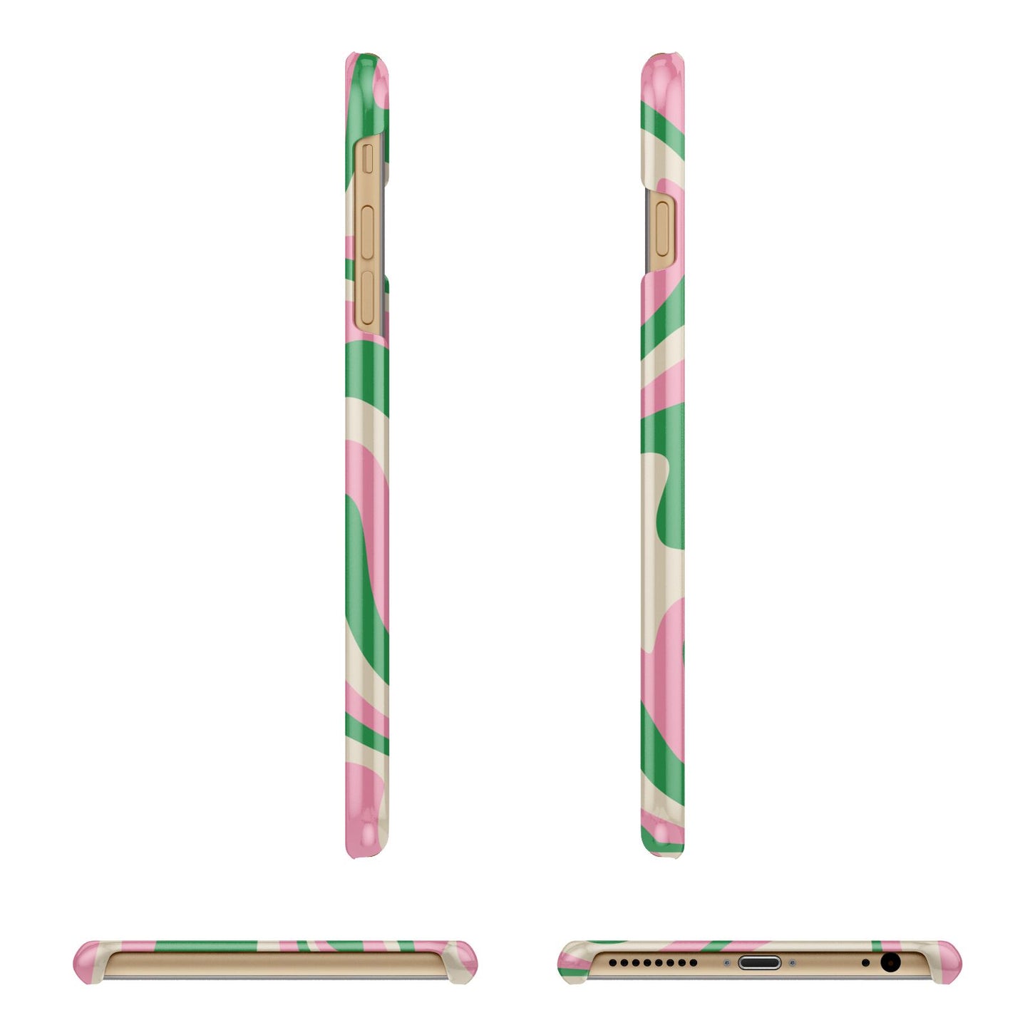 Pink And Green Swirl Apple iPhone 6 Plus 3D Wrap Snap Case Angled Images