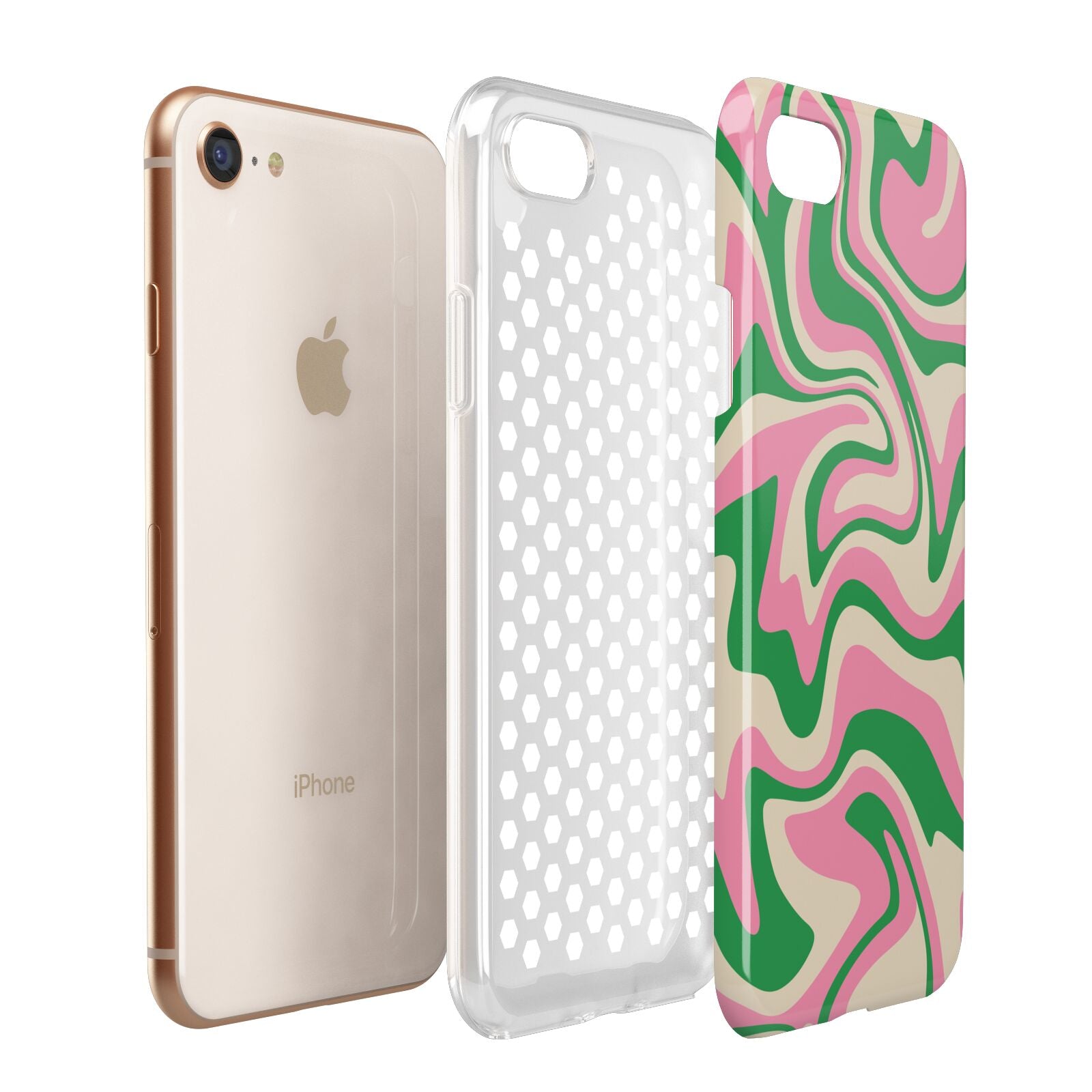 Pink And Green Swirl Apple iPhone 7 8 3D Tough Case Expanded View