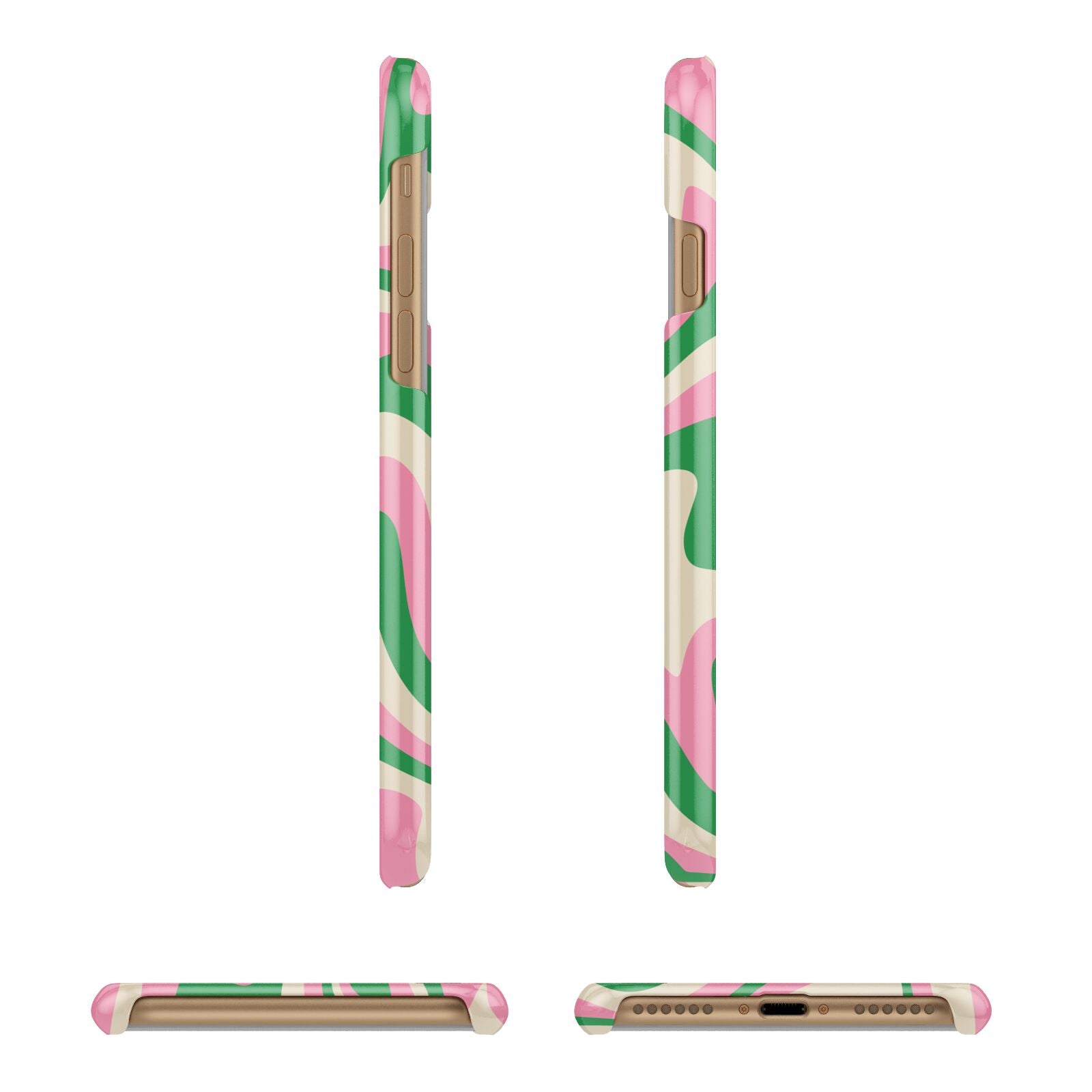 Pink And Green Swirl Apple iPhone 7 8 3D Wrap Snap Case Angled Images