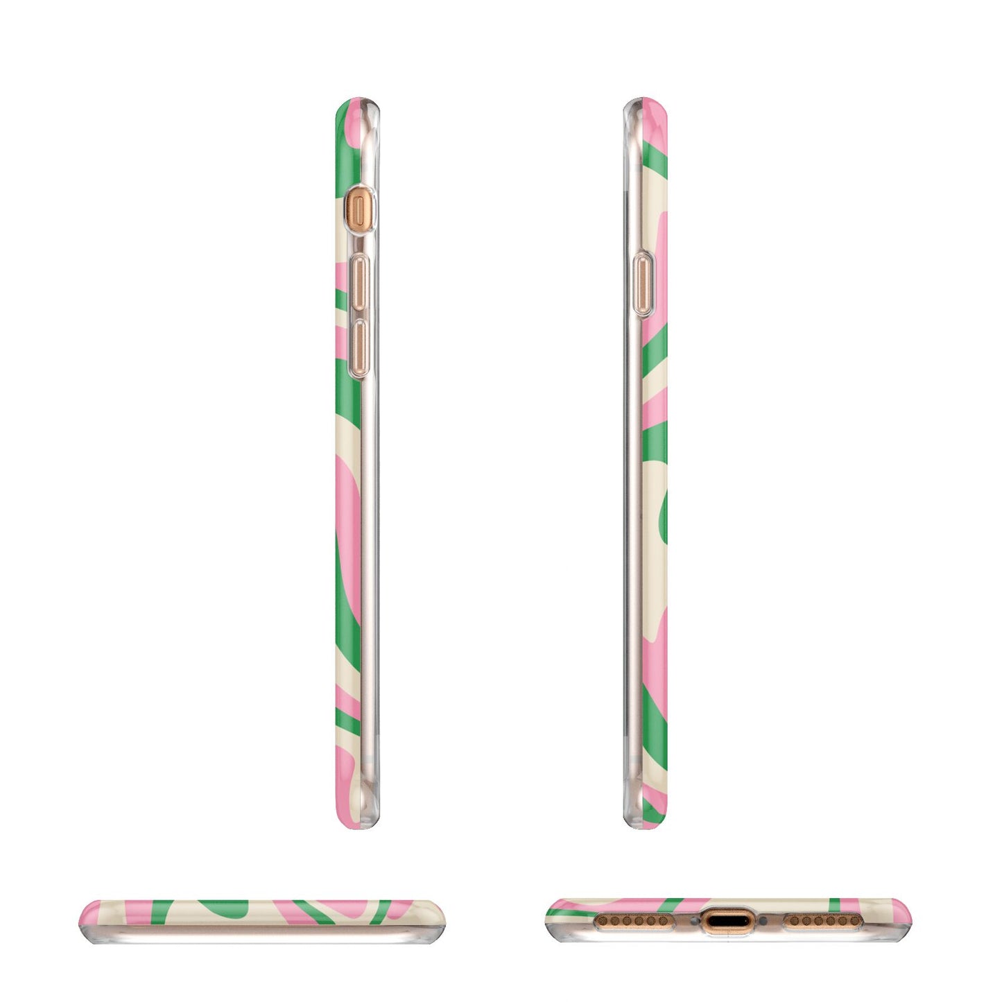 Pink And Green Swirl Apple iPhone 7 8 3D Wrap Tough Case Alternative Image Angles