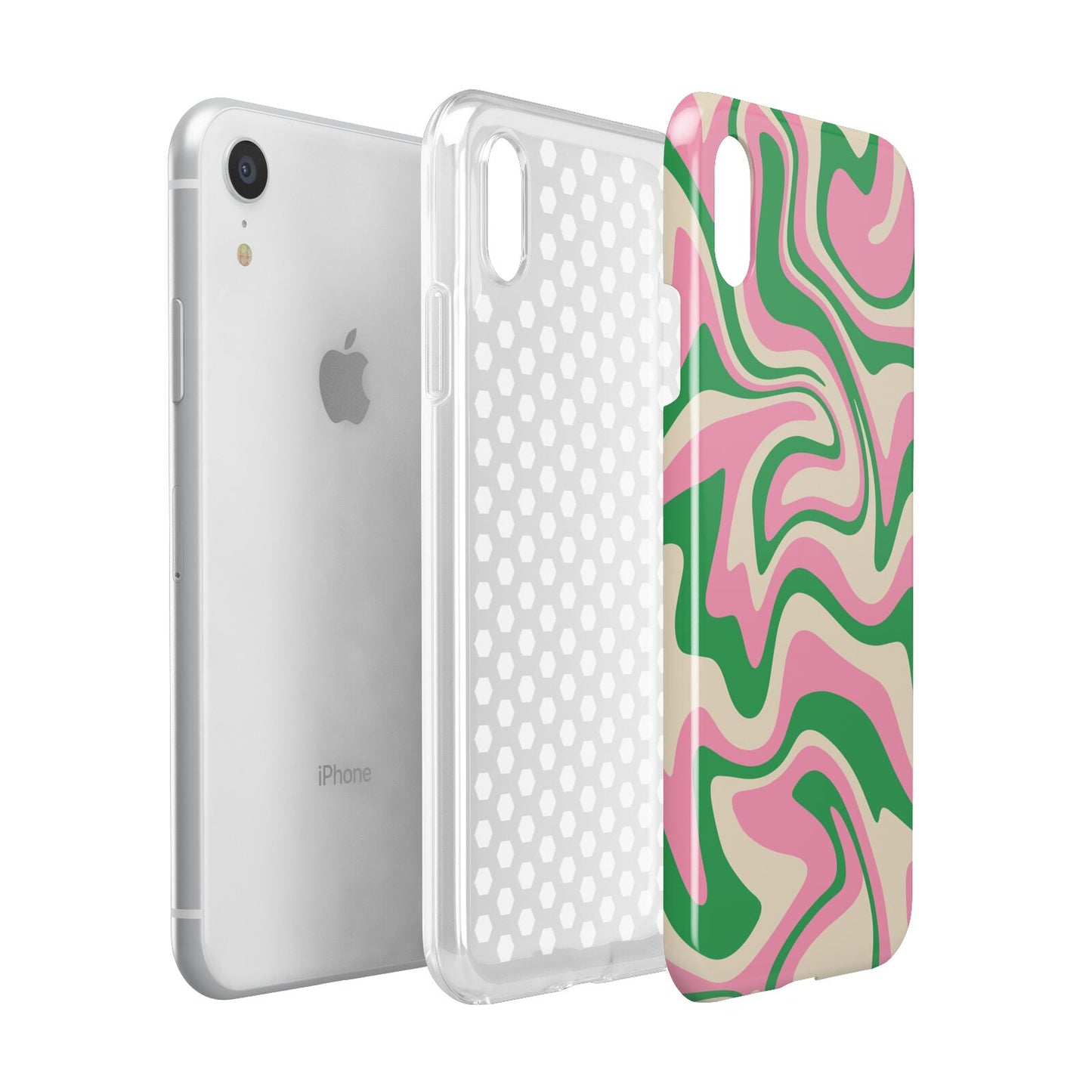 Pink And Green Swirl Apple iPhone XR White 3D Tough Case Expanded view