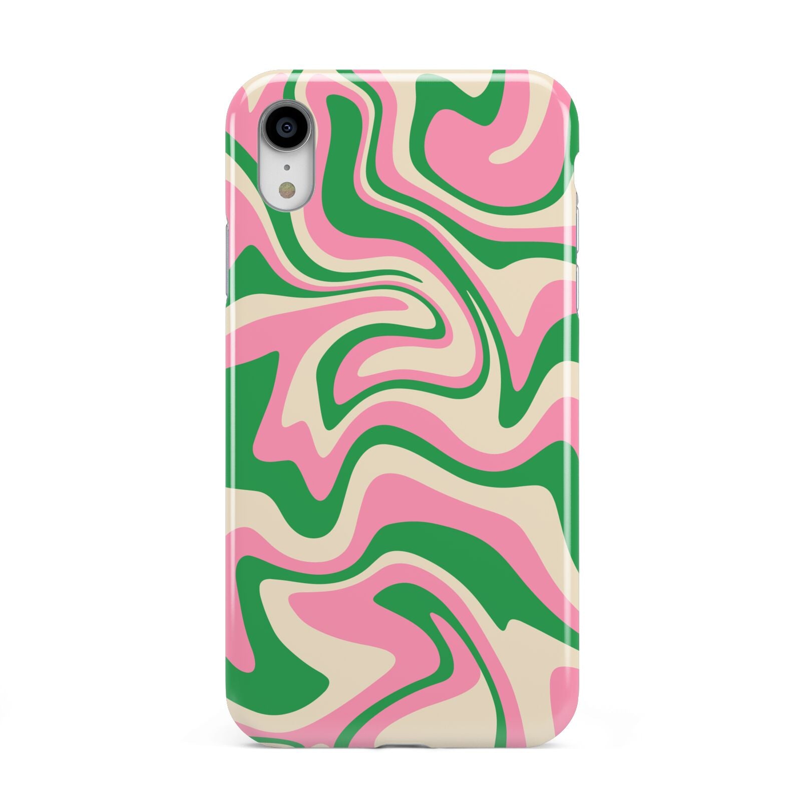 Pink And Green Swirl Apple iPhone XR White 3D Tough Case