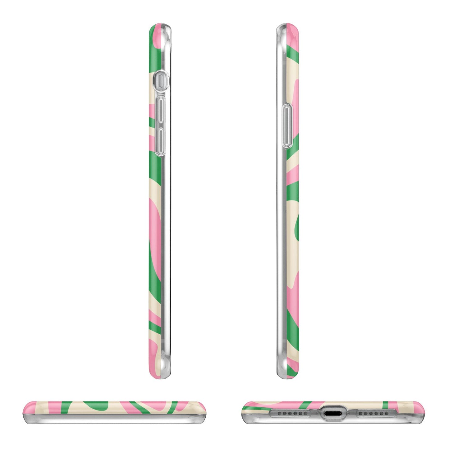 Pink And Green Swirl Apple iPhone XR in White with 3D Wrap Tough Case Alternative Image Angles