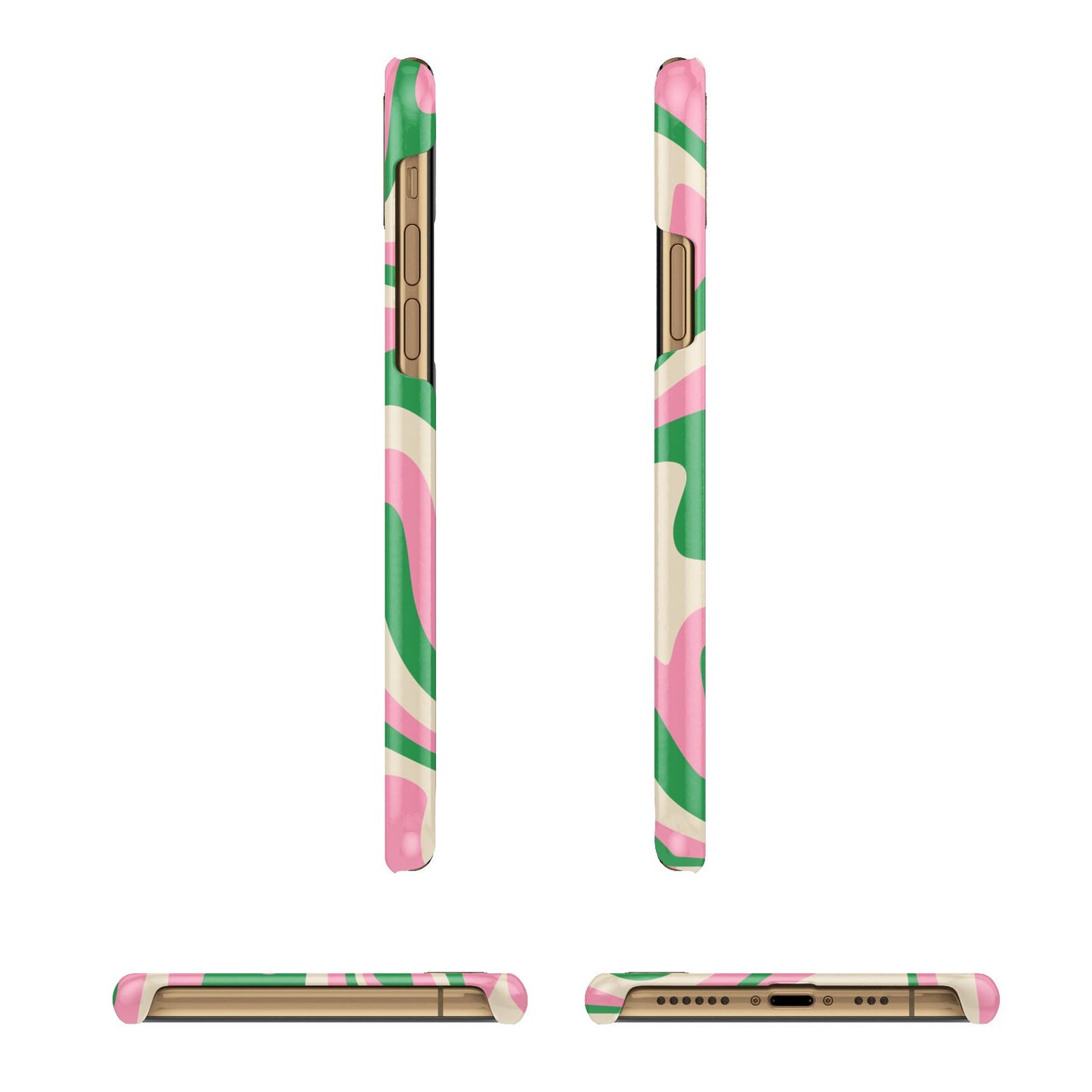 Pink And Green Swirl Apple iPhone Xs 3D Wrap Snap Case Angled Images