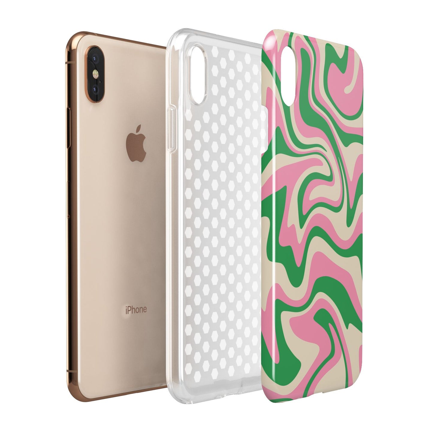 Pink And Green Swirl Apple iPhone Xs Max 3D Tough Case Expanded View