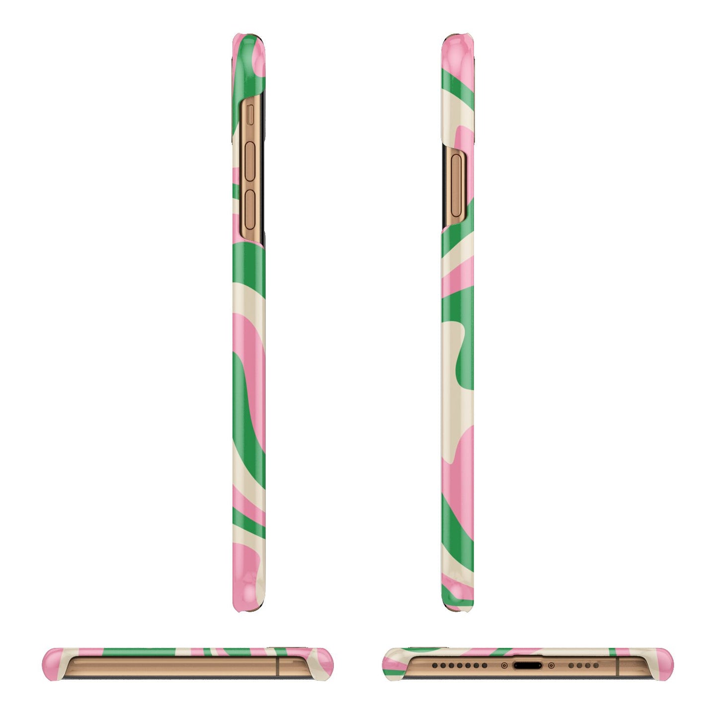 Pink And Green Swirl Apple iPhone Xs Max 3D Wrap Snap Case Angled Images