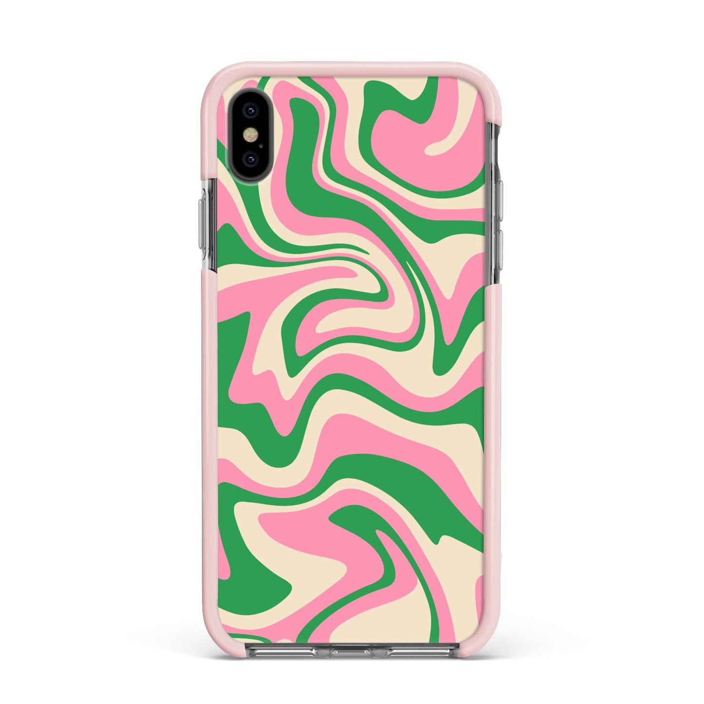 Pink And Green Swirl Apple iPhone Xs Max Impact Case Pink Edge on Black Phone