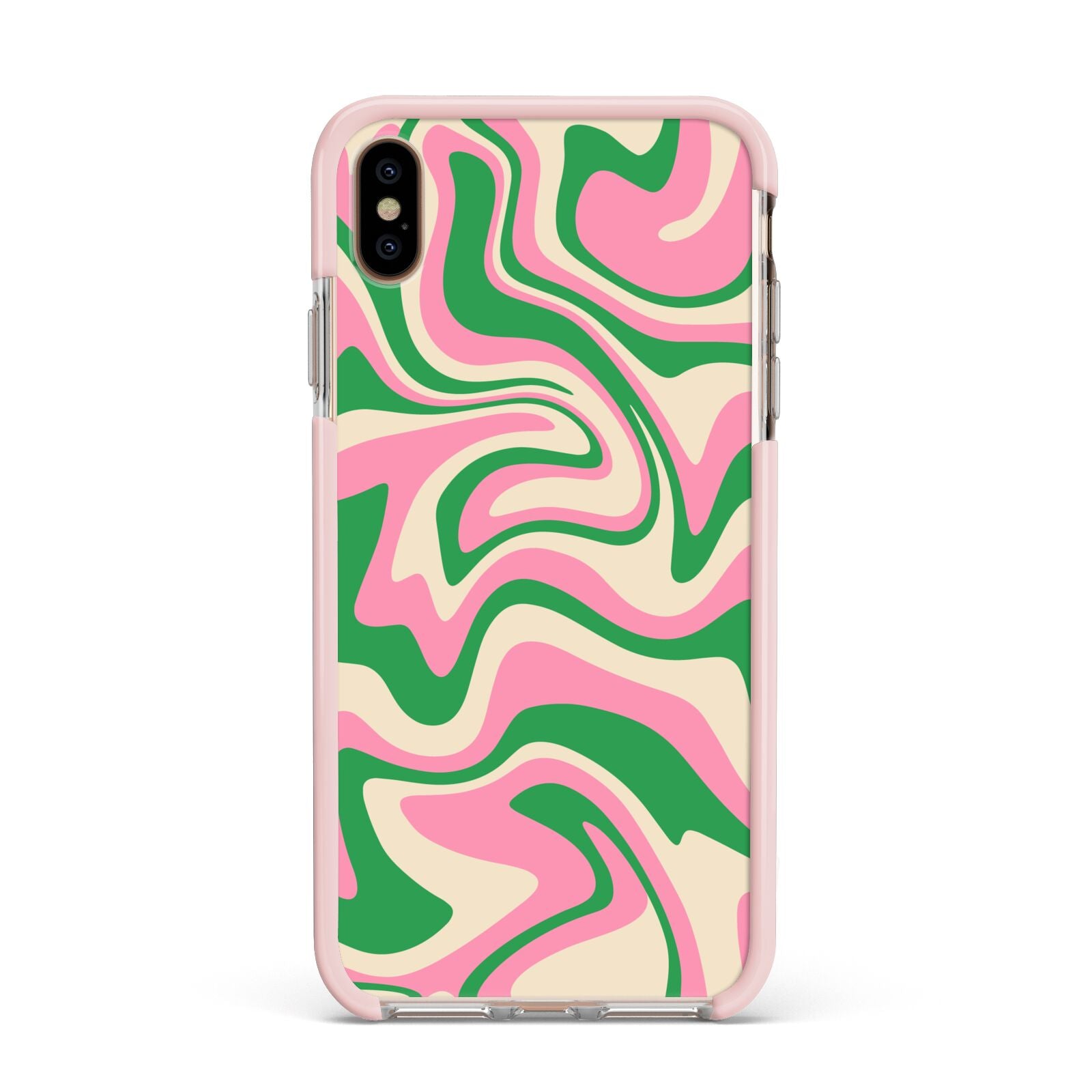 Pink And Green Swirl Apple iPhone Xs Max Impact Case Pink Edge on Gold Phone