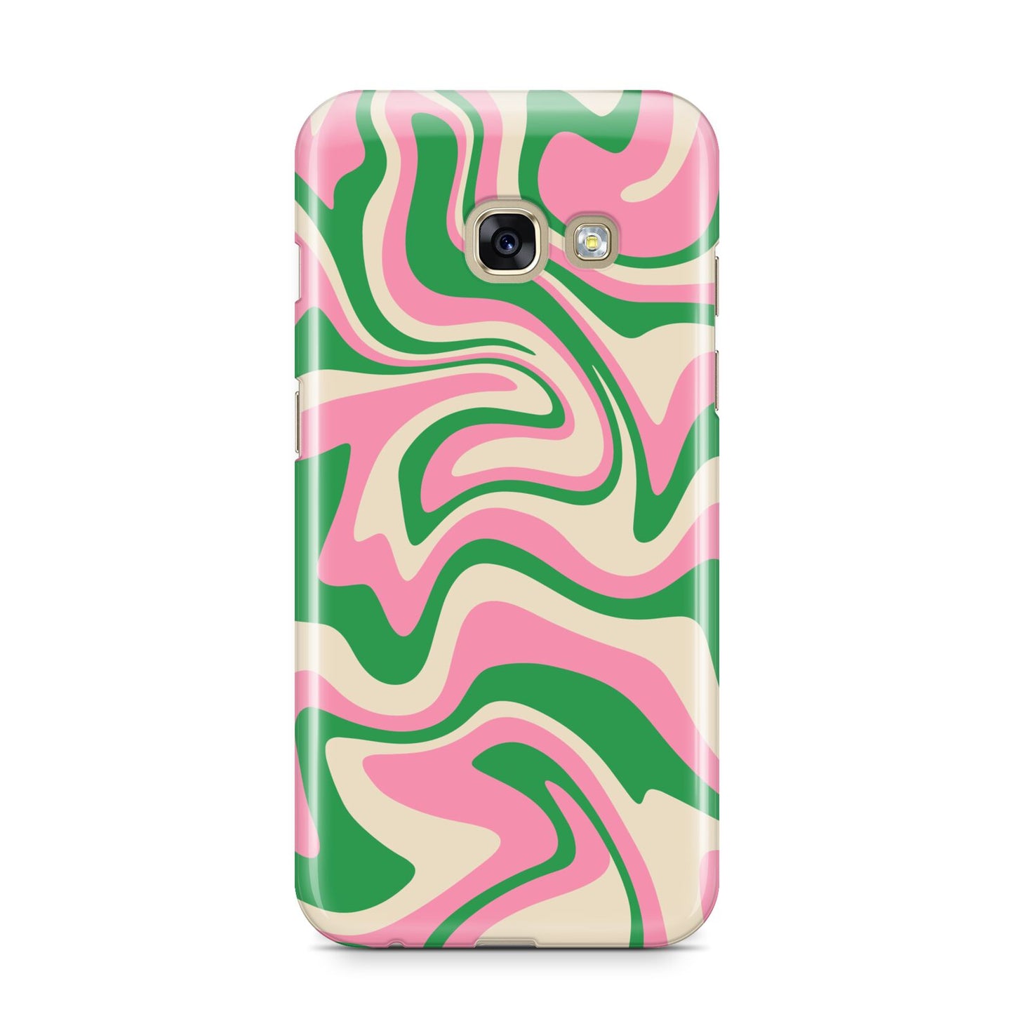 Pink And Green Swirl Samsung Galaxy A3 2017 Case on gold phone