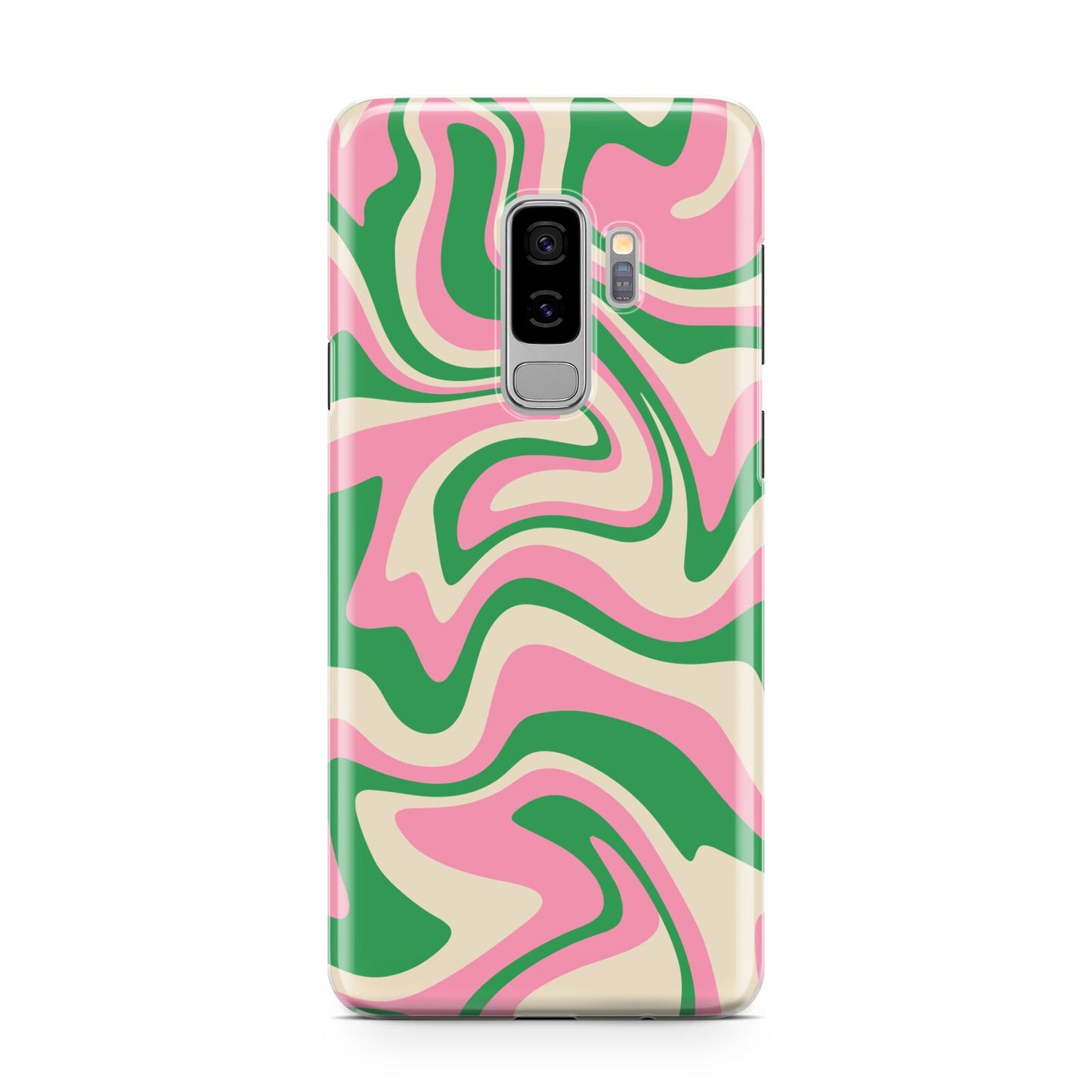 Pink And Green Swirl Samsung Galaxy S9 Plus Case on Silver phone