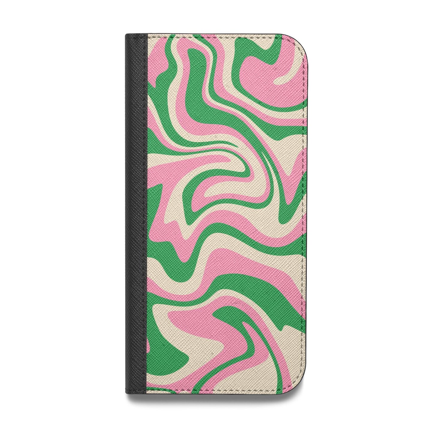 Pink And Green Swirl Vegan Leather Flip iPhone Case