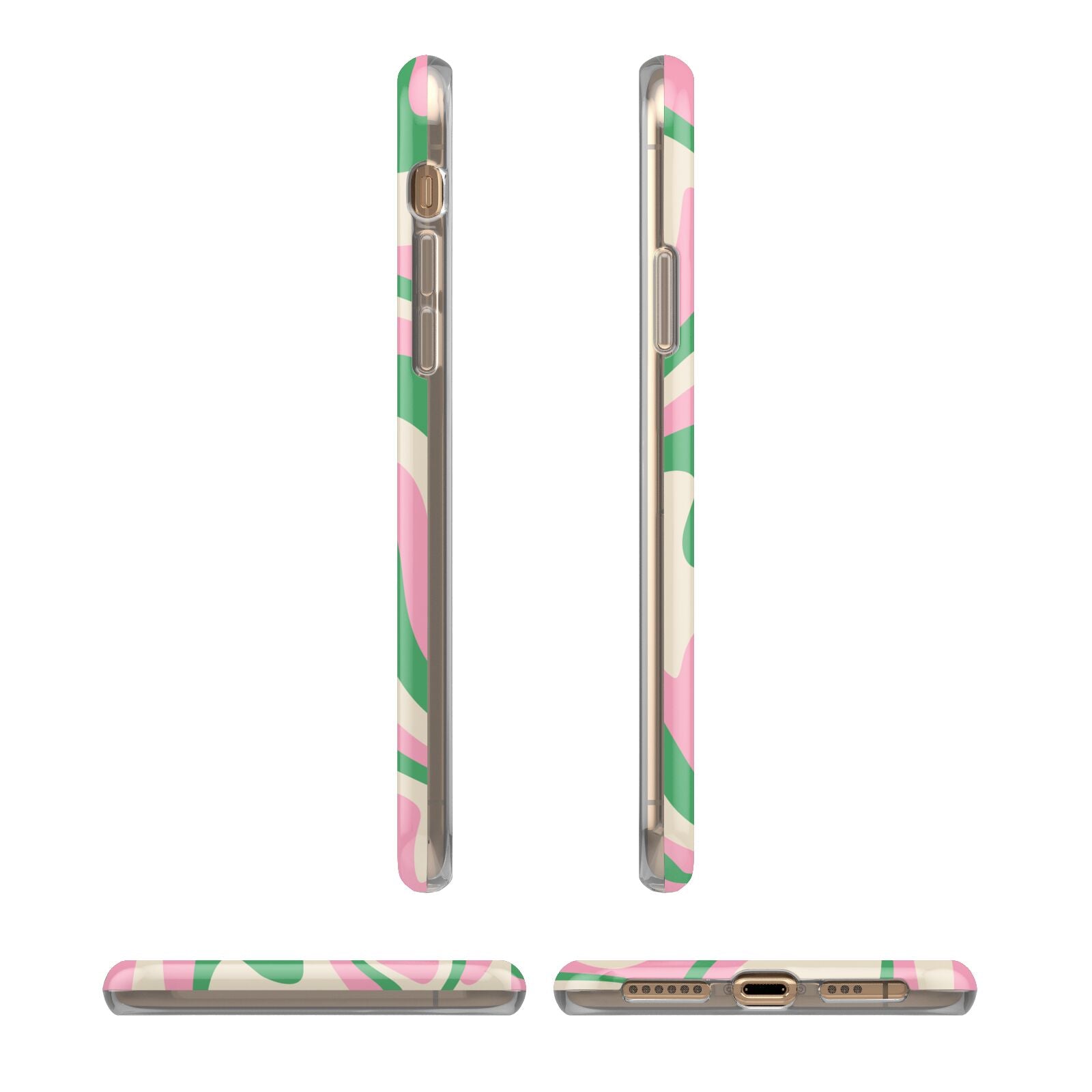 Pink And Green Swirl iPhone 11 3D Tough Case Angle Images