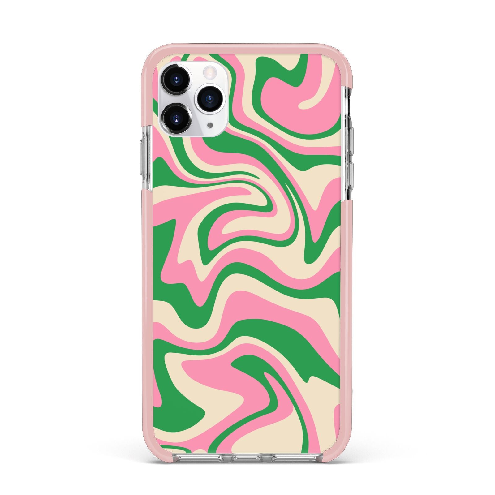 Pink And Green Swirl iPhone 11 Pro Max Impact Pink Edge Case