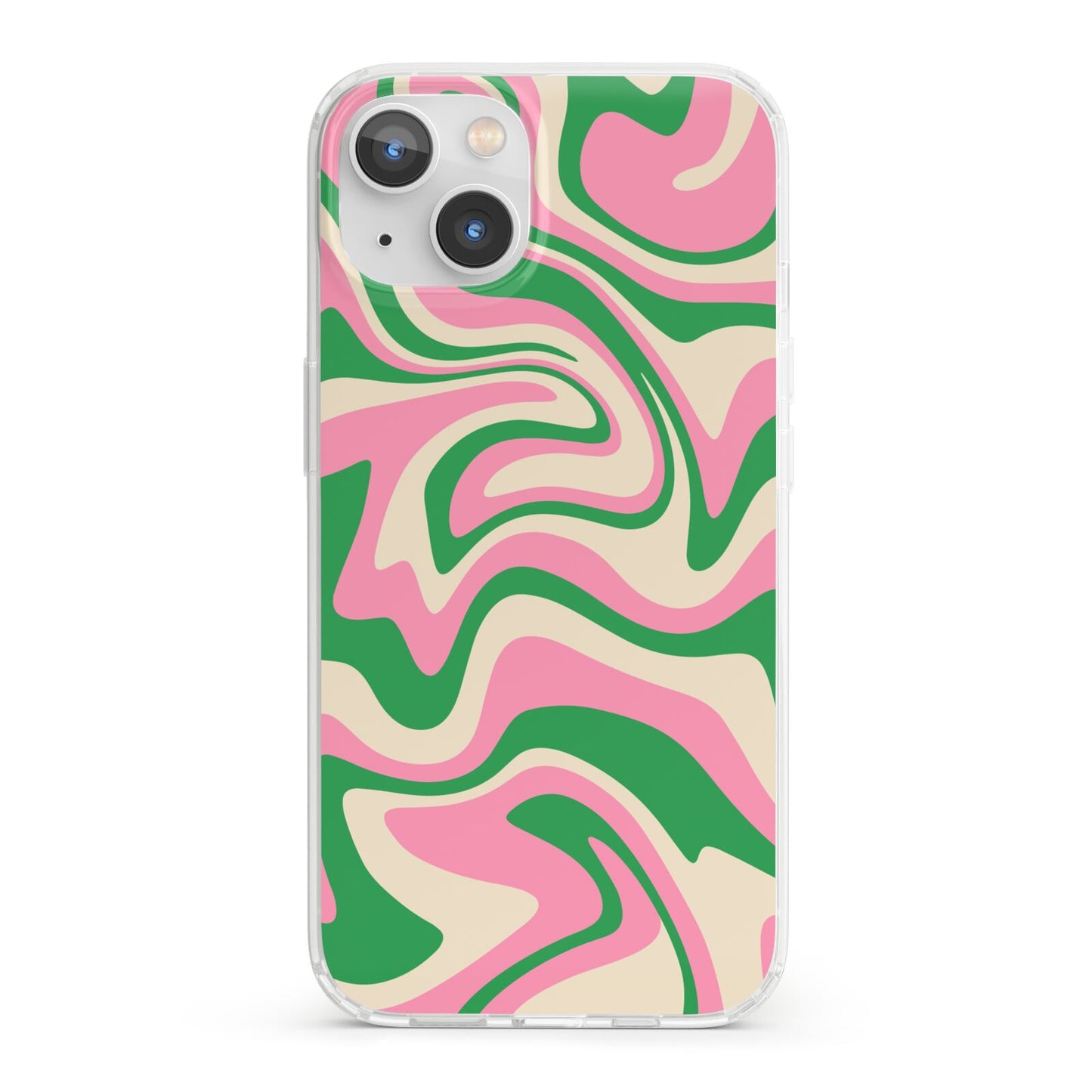 Pink And Green Swirl iPhone 13 Clear Bumper Case