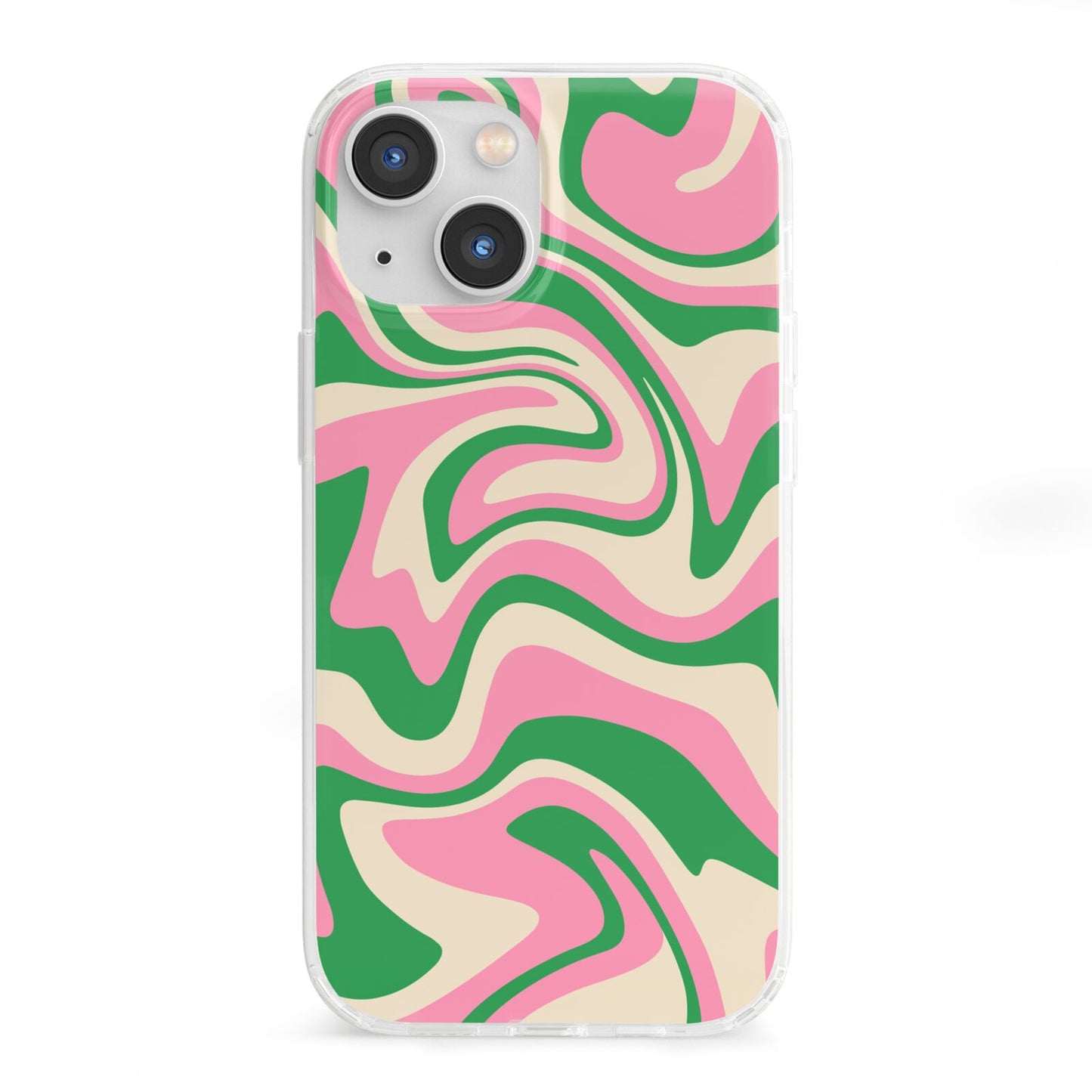 Pink And Green Swirl iPhone 13 Mini Clear Bumper Case