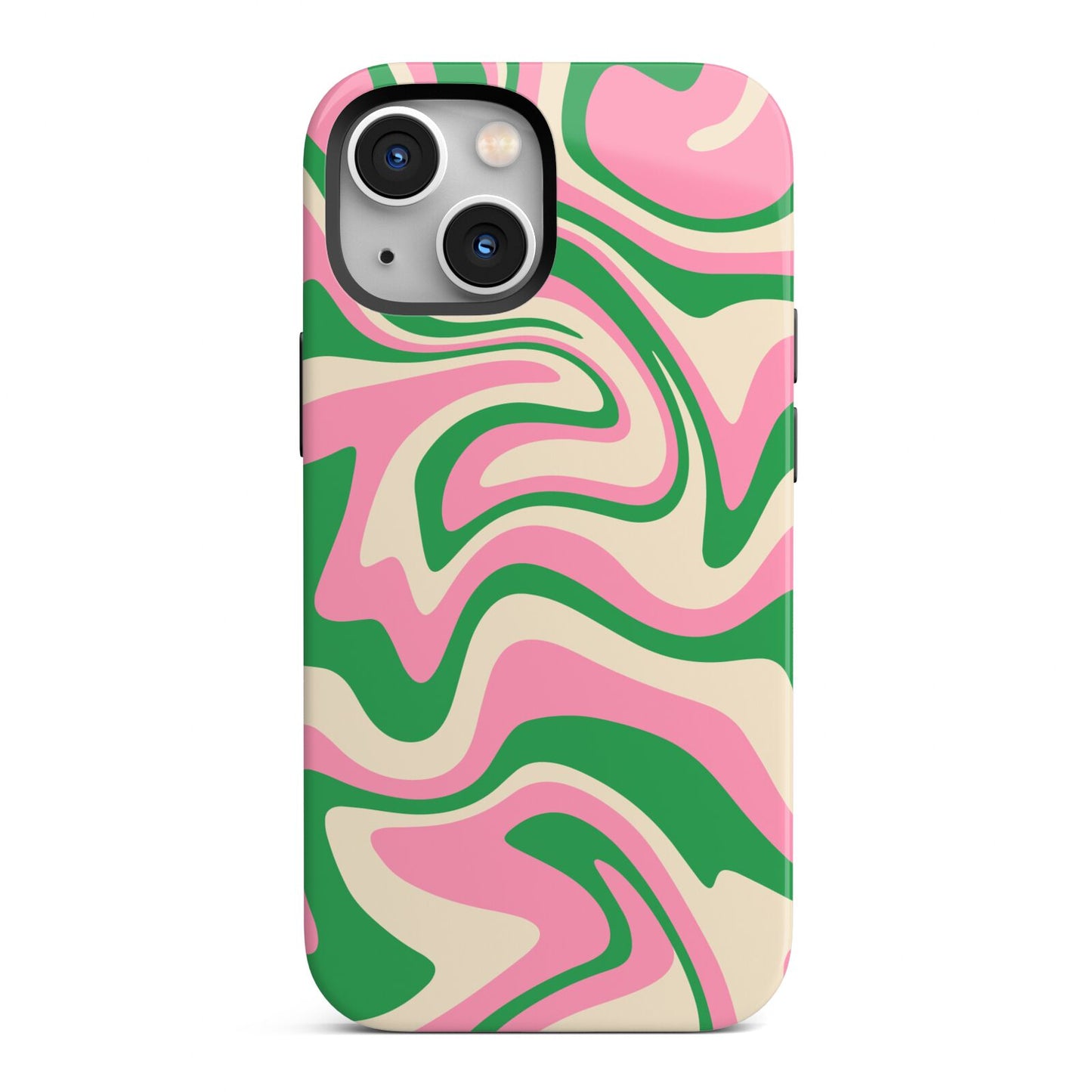 Pink And Green Swirl iPhone 13 Mini Full Wrap 3D Tough Case