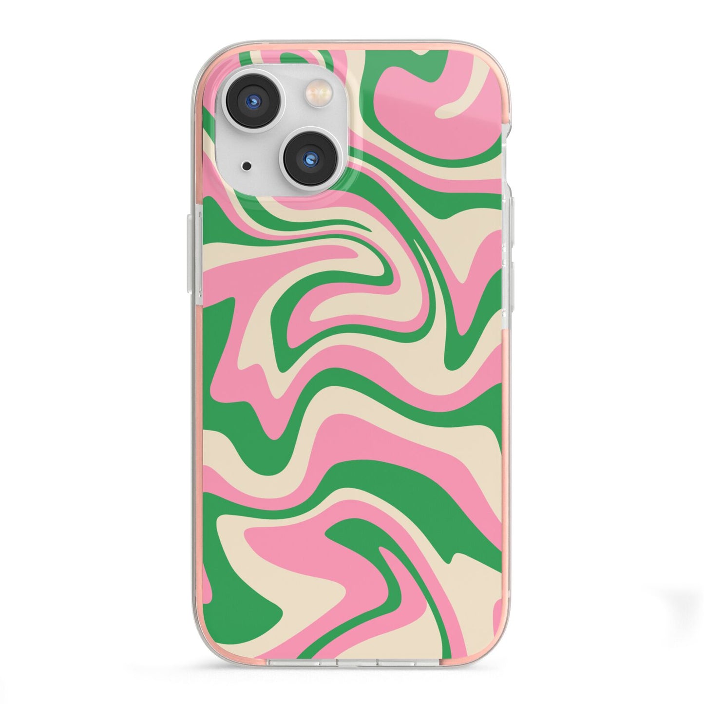 Pink And Green Swirl iPhone 13 Mini TPU Impact Case with Pink Edges