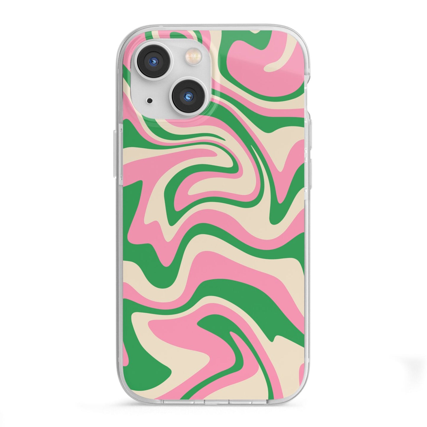 Pink And Green Swirl iPhone 13 Mini TPU Impact Case with White Edges